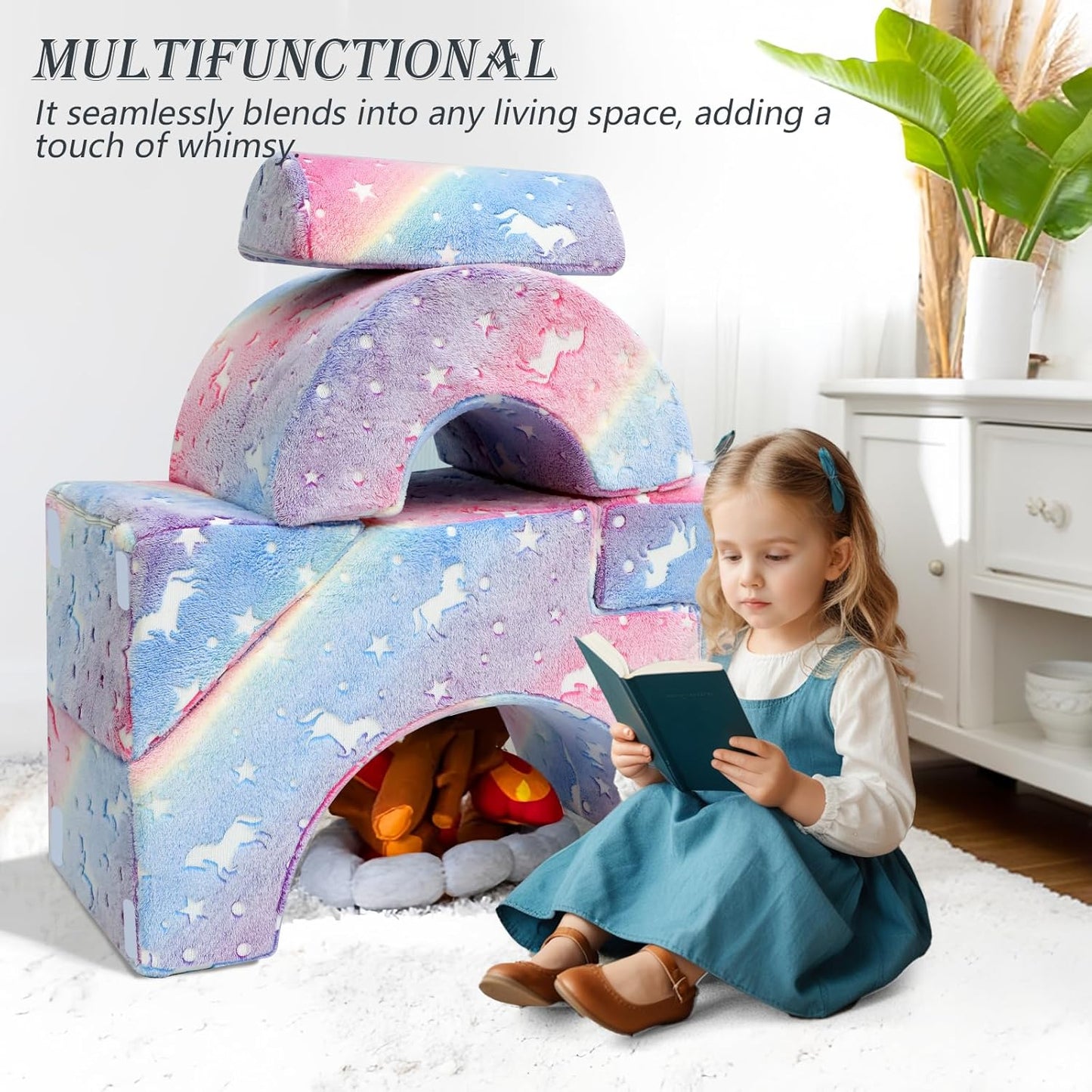 MeMoreCool Foam Climbing Toddler Couch, Modular Kids Sofa with Slide & Stair, Convertible Baby Couch for Playroom, Sectional Furniture for Crawling, Climbing, and Kids’ Play