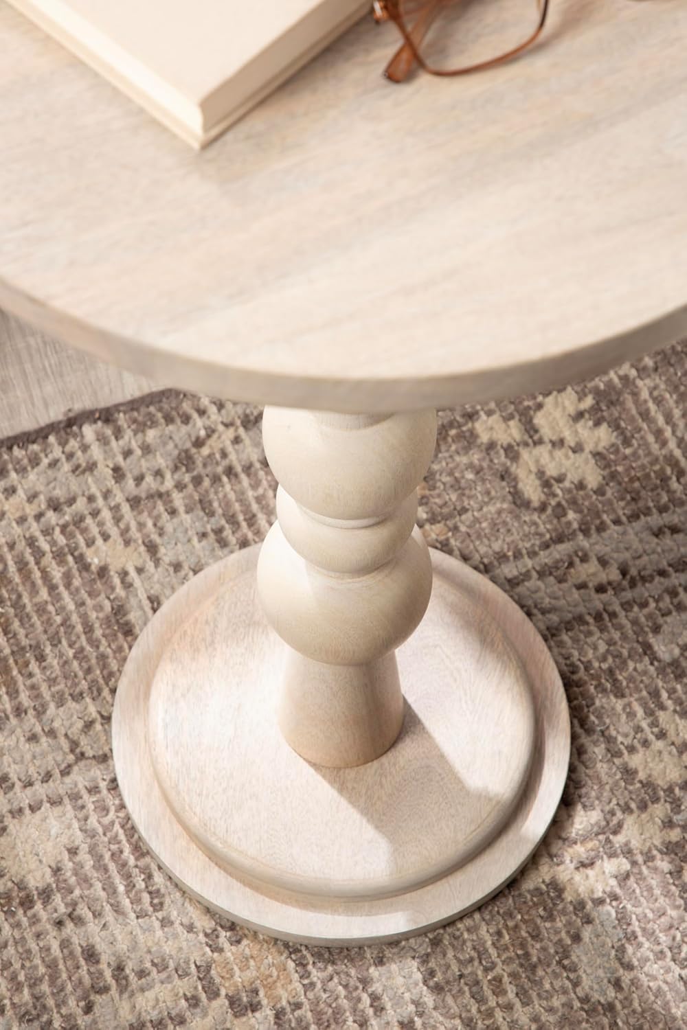 Kate and Laurel Wegner Traditional Wooden Round Side Table, 16 x 26, Whitewash, Elegant and Durable Pedestal Table for Use as Living Room End Table, Plant Stand, or Bedroom Nightstand