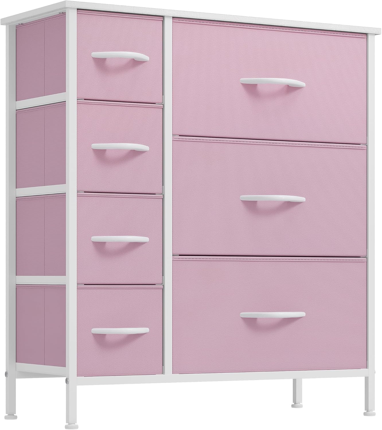 DWVO Dresser for Bedroom, 7 Drawers Fabric Dresser, Organizer Unit for Living Room, Hallway, Closets - Sturdy Steel Frame, Wooden Top & Easy Pull Fabric Bins, Pink