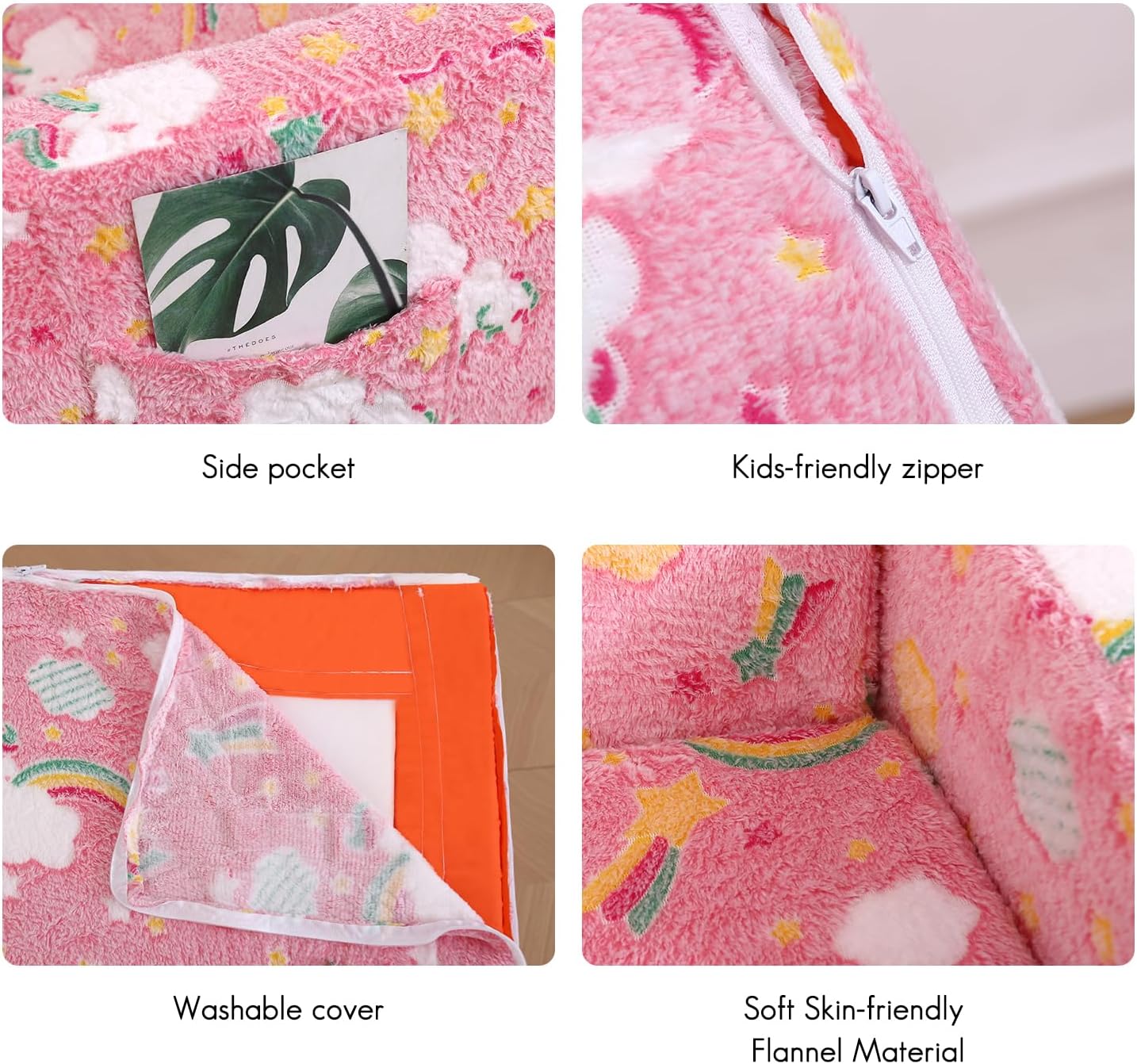 Foldable Kids Sofa Extra Wide for 2 Seats, Soft Kids Fold Out Couch Glow in The Dark,Convertible Sofa to Lounger Toddler Sofa Chair(Rainbow)