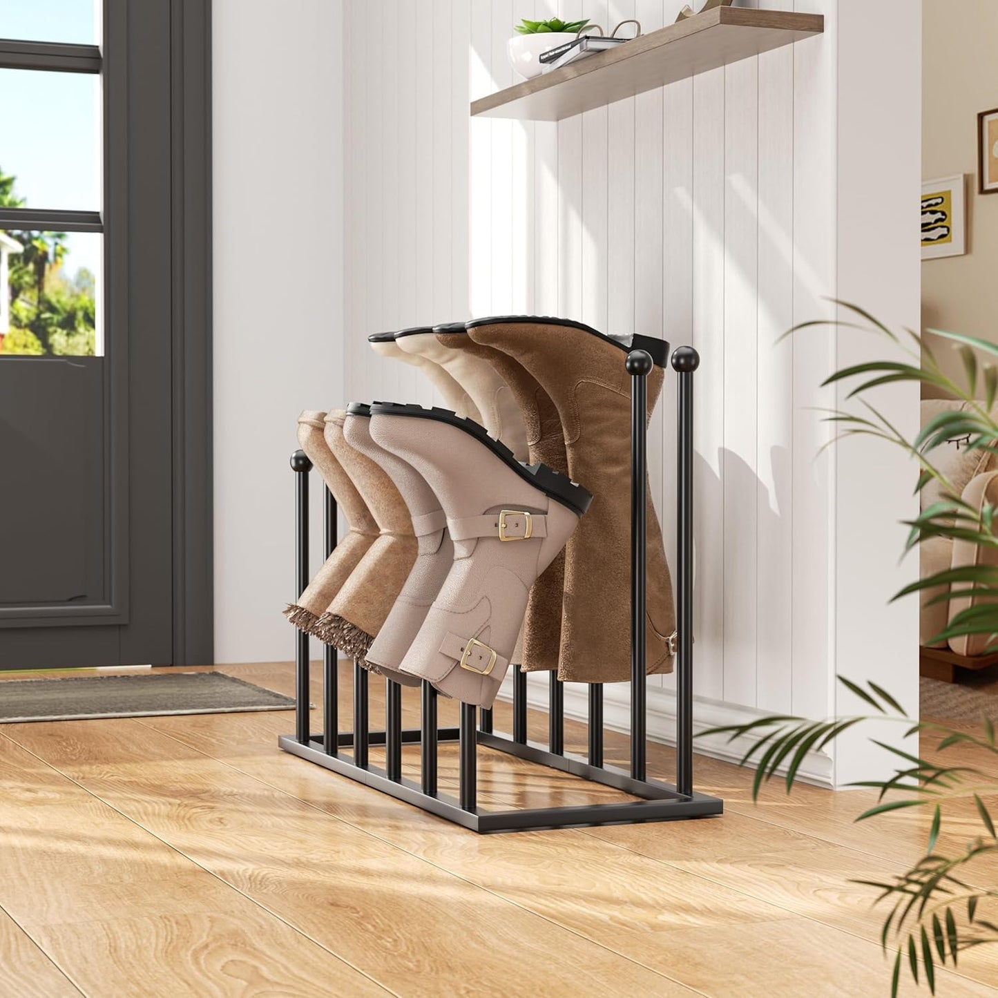 pickpiff Free Standing Shoe Racks - Black Metal Boot Rack for Dorm Room, Closet, Entryway, Bedroom, Patio Outdoor, Hallway, Black, Shoe Storage Fit for 6 Pairs