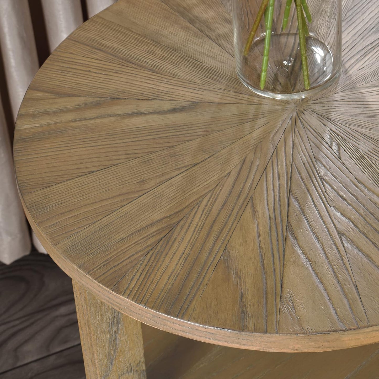 MODERION Round End Table, Farmhouse Side Table with Storage Shelf, Classic Circular Solid Wood Beside Table, 2-Tier Telephone Table, Nightstand, 24”H x 19.3”D for Living Room Rustic Natural BZ3338