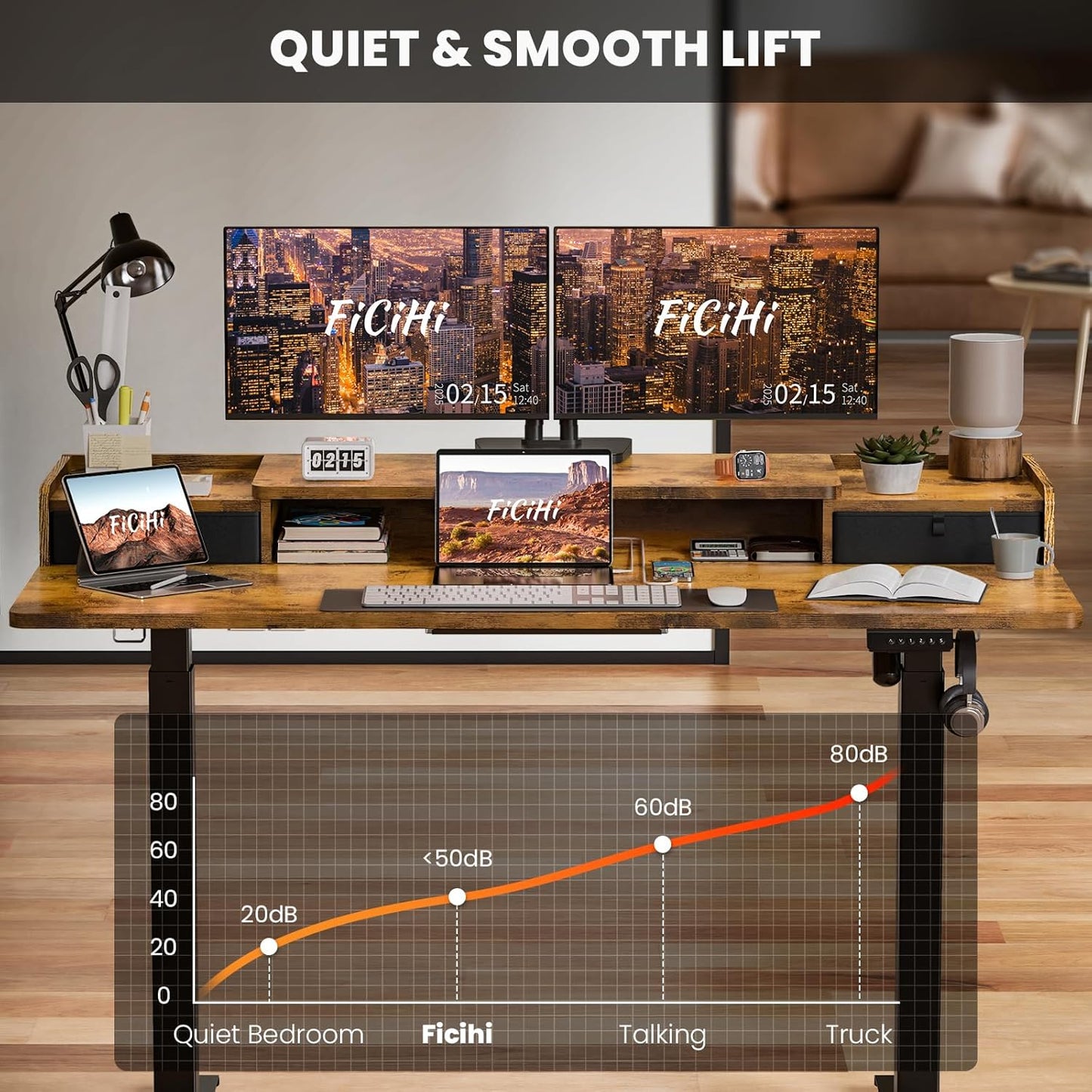 48x30 Inch Electric Standing Desk with Drawers & Widen Desktop, Thickened Desk Frame, Adjustable Height Sit Stand Up Table, Home Office Computer Desk with Cable Management, Rustic Brown