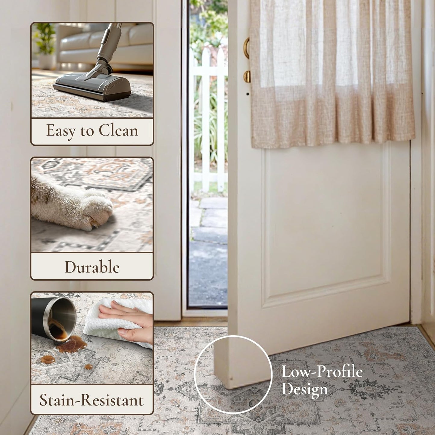 GENIMO 6x9 Area Rugs for Living Room, Machine Washable Low Pile Rugs, Chenille Non Alip Vintage Rug for Bedroom, Dining Room, Home Office, Light Taupe Brown