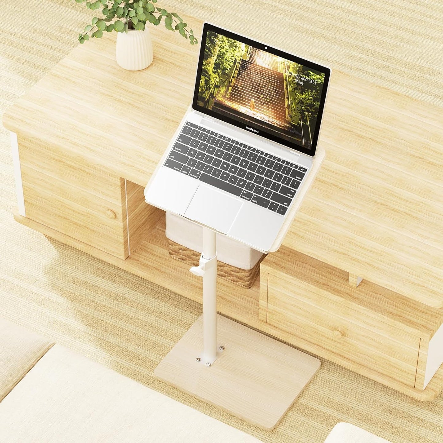 Sofa Armrest Tray Table for Couch - 360° Swivel Height Adjustable End for Small Spaces, Snack Side Table for Bed or Chair with Phone & Tablet Slot (Oak,Angle Adjustable)