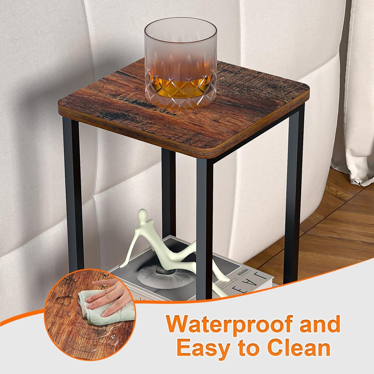 10" Wide Square Drink Table with Adjustable Feet - 3-Tier Small Side Table for Apartments, Balcony & Office | Space-Saving, Lightweight & Multi-Functional (Plants, Books, Drinks)