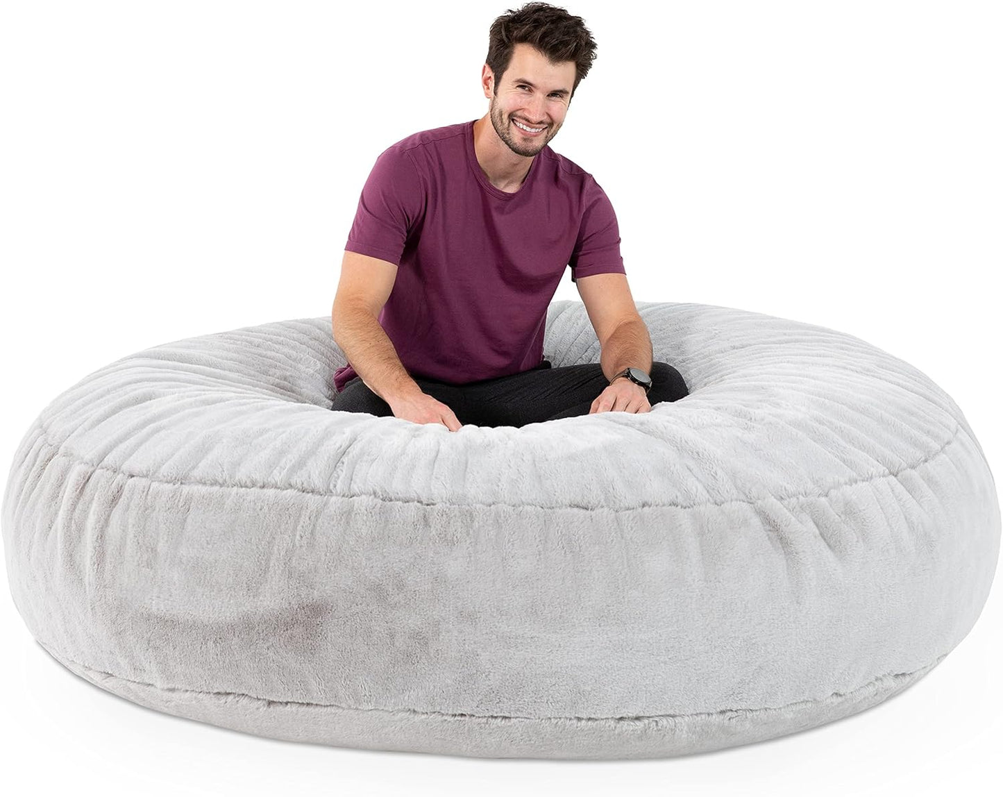 Jaxx 6 Foot Cocoon - 2-in-1 Convertible Bean Bag Bed & Large Bean Bag Chair for Adults, Silver Rabbit