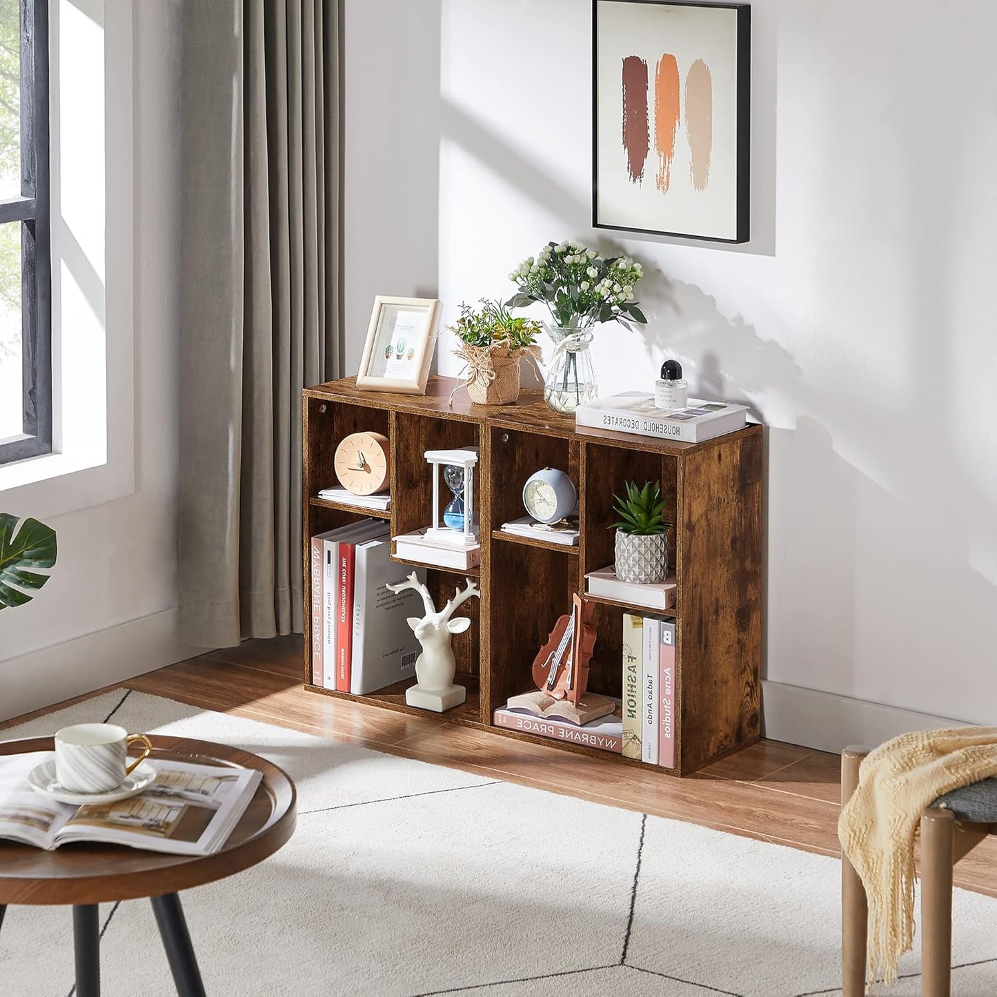 VECELO Small Bookshelf, 3 Cube Shelf, Fits Tallest Hardcovers, Horizontal Available, Short Bookcase for Small Spaces, Vintage Brown