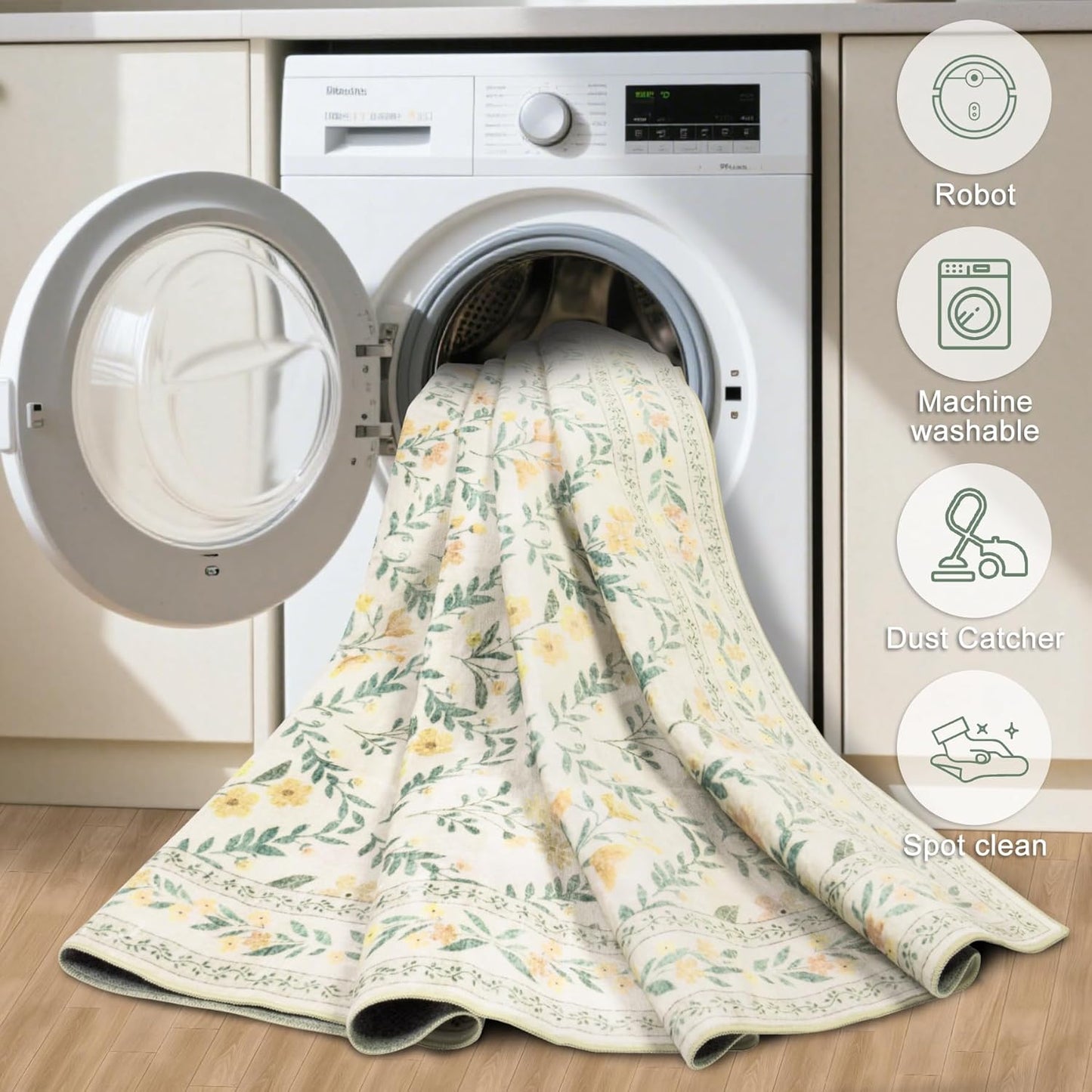 10x14 Area Rugs for Living Room: Floral Washable Rug Vintage Large Soft Boho Non-Slip Carpet Stain Resistant Low Pile Carpets for Bedroom Dining Room Farmhouse Nursery Hallway Home Office Beige/Multi