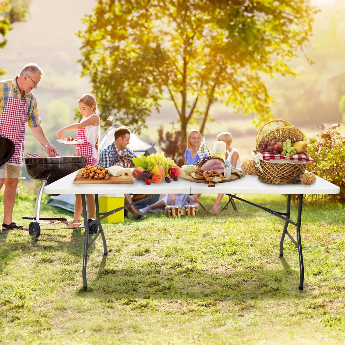 Goaste 6 Foot Folding Table, Portable Plastic Dining Table, Fold-in-Half Heavy Duty Table Indoor Outdoor for Camping, Picnic, Party, BBQ, Wedding, White