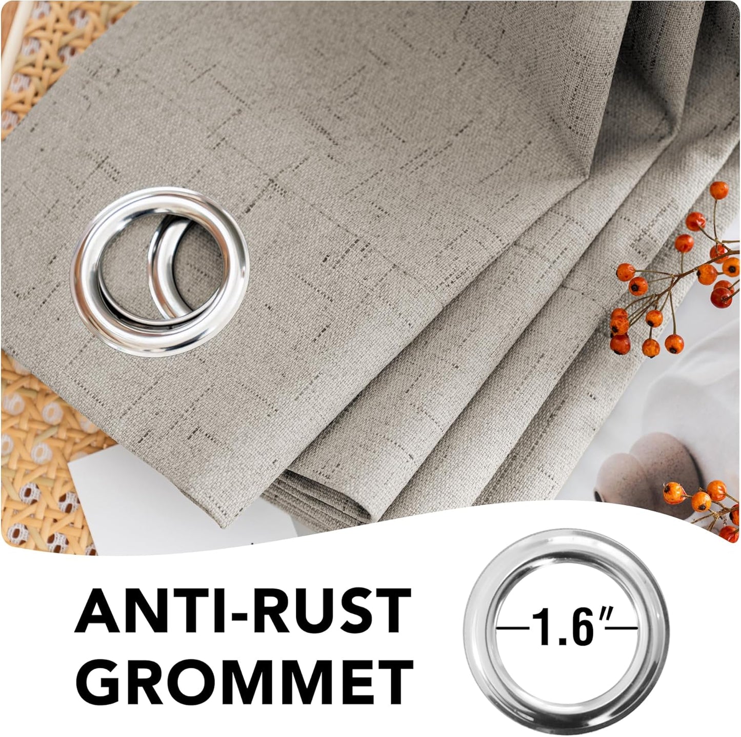 H.VERSAILTEX Linen Blackout Curtains 72 Inches Long 100% Absolutely Blackout Thermal Insulated Textured Linen Look Curtain Draperies Anti-Rust Grommet, Energy Saving with White Liner, 2 Panels, Stone