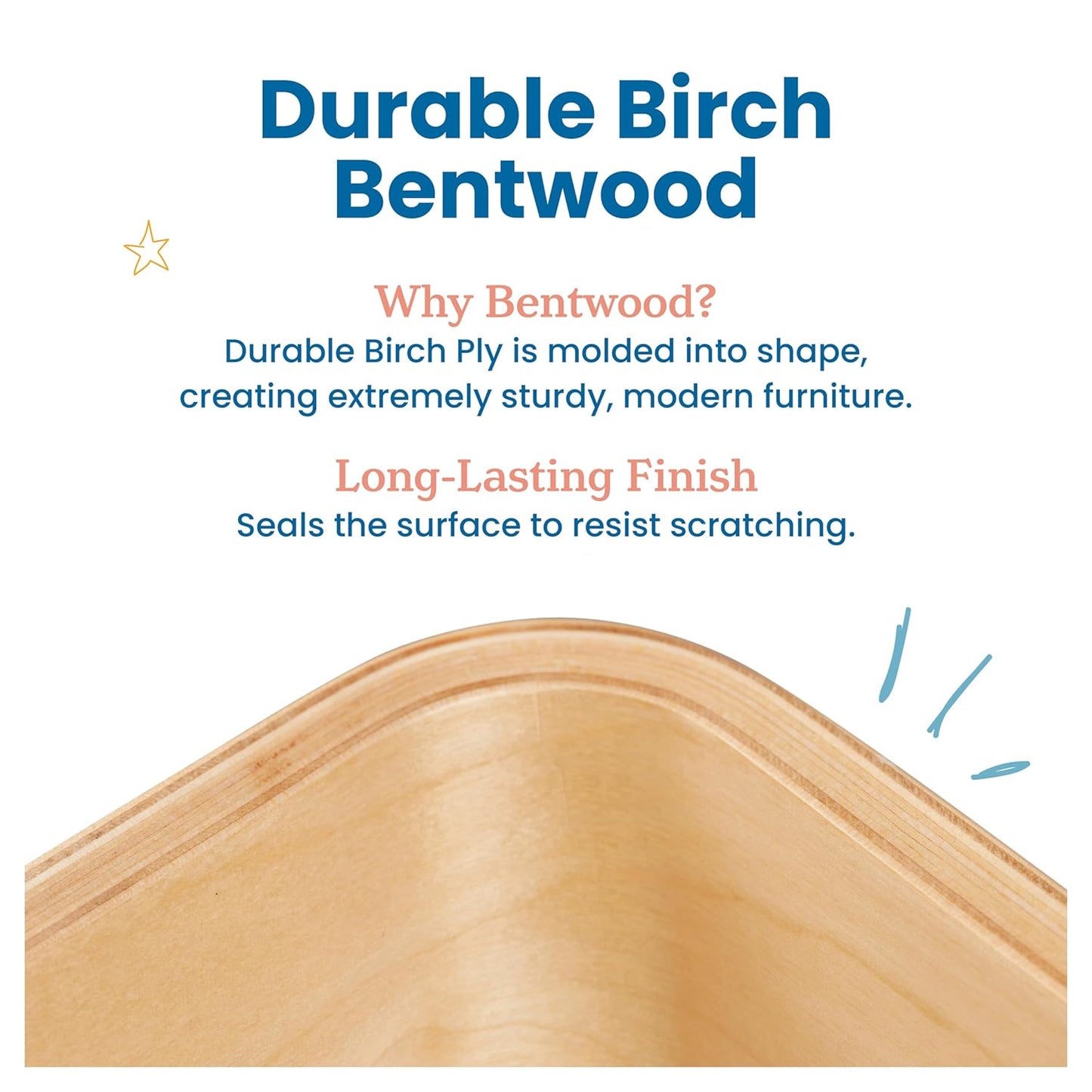 ECR4Kids Bentwood Table and Curved Back Chair Set, Kids Furniture, Assorted, 5-Piece