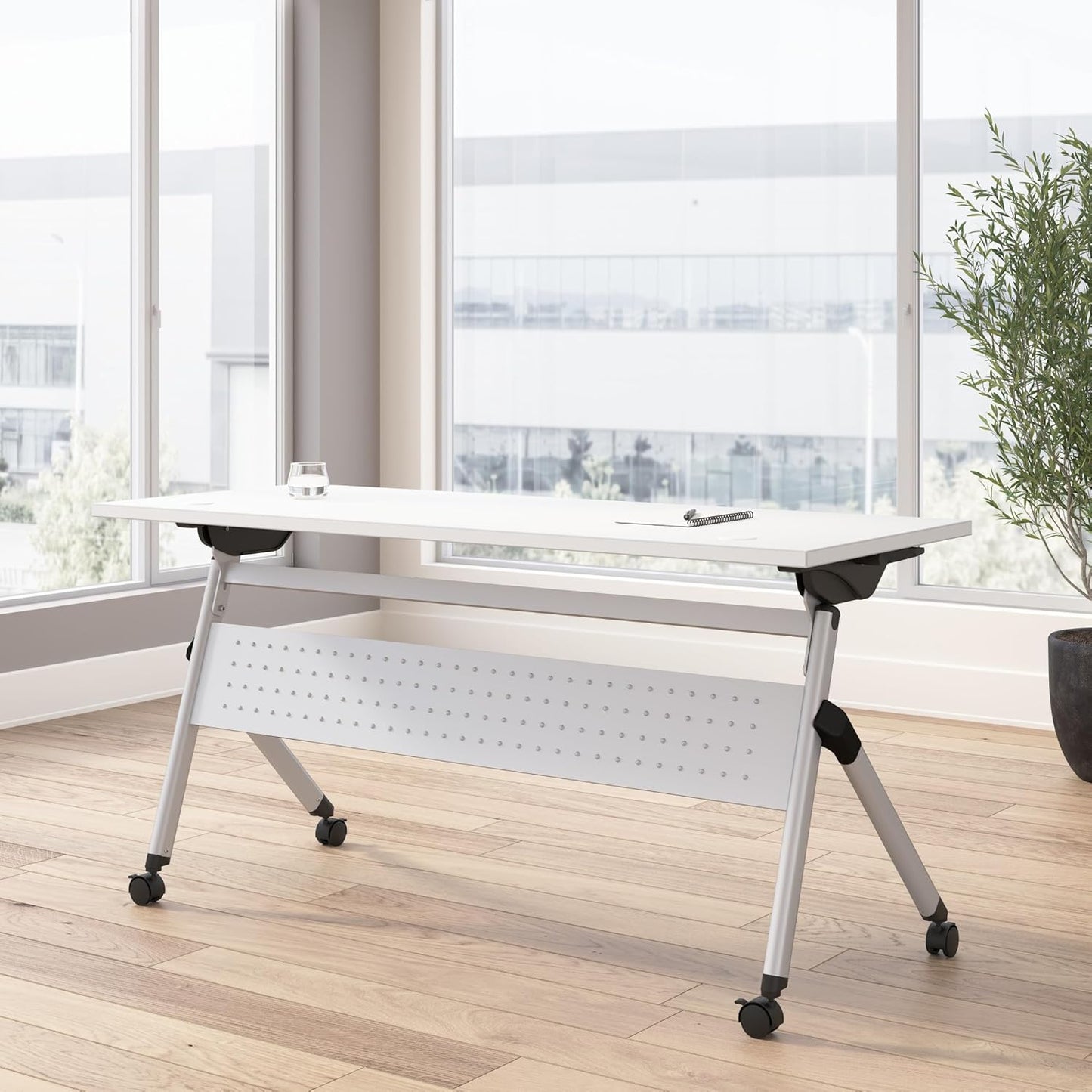 Bush Business Furniture Folding Training Table, 60 inch Desk, Commercial-Grade Bundle for Office or Classroom, Envision Collection, White