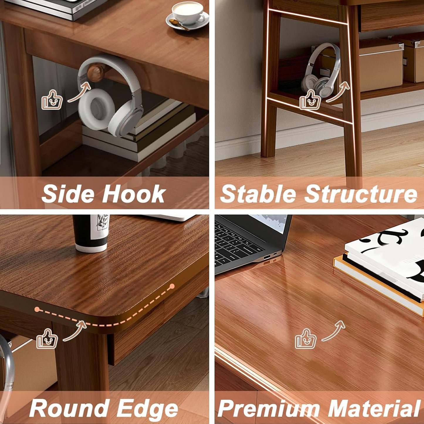 Solid Wood Desk, 63' Mid-Century Modern, Writing Desk, Home Office Workstation