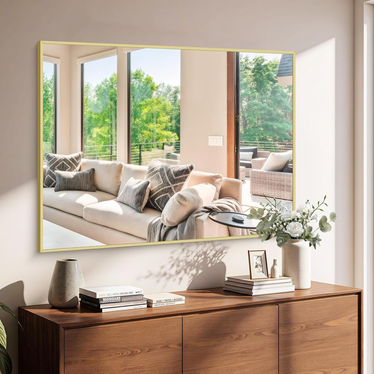 KOCUUY Gold Bathroom Mirror, 48"x36" Large Rectangular Mirror with Metal Frame, Gold Vanity Mirror with Modern Design for Bathroom, Living Room, Farmhouse, Entryway, Hang Horizontal/Vertical