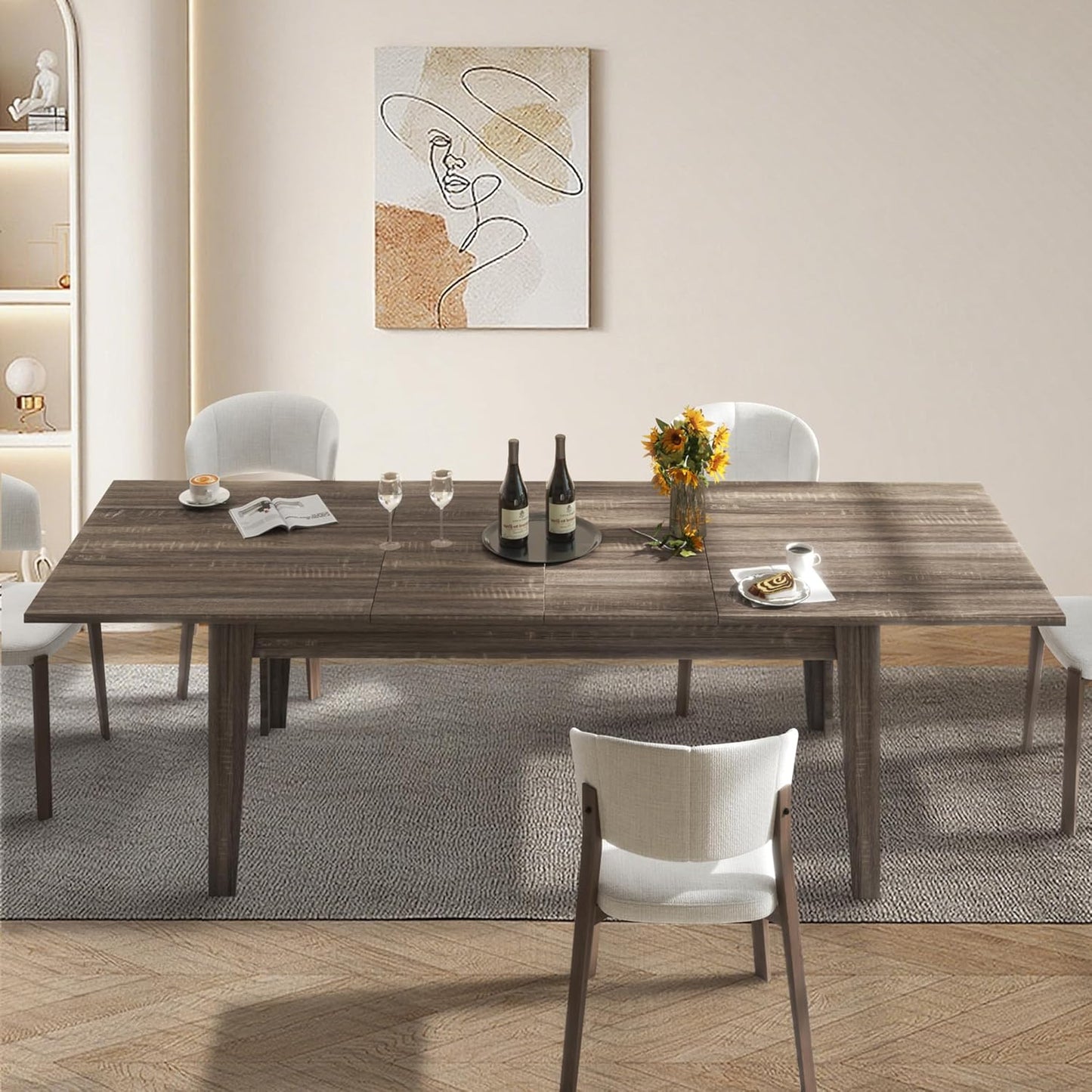 Expandable Dining Table, Convertible Table for Dining Room, Kitchen and Small Spaces, for 6-10 People, Dark Oak