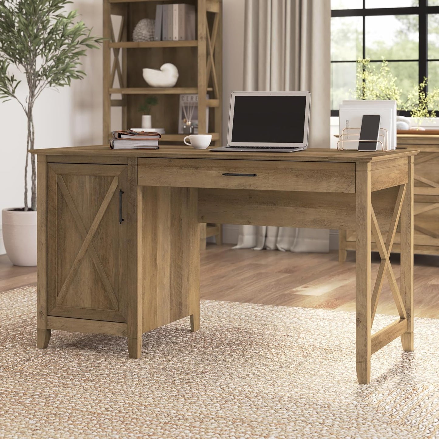 Bush Furniture Key West Computer Desk with Storage Farmhouse PC Table for Home Office in Reclaimed Pine 54W x 24D