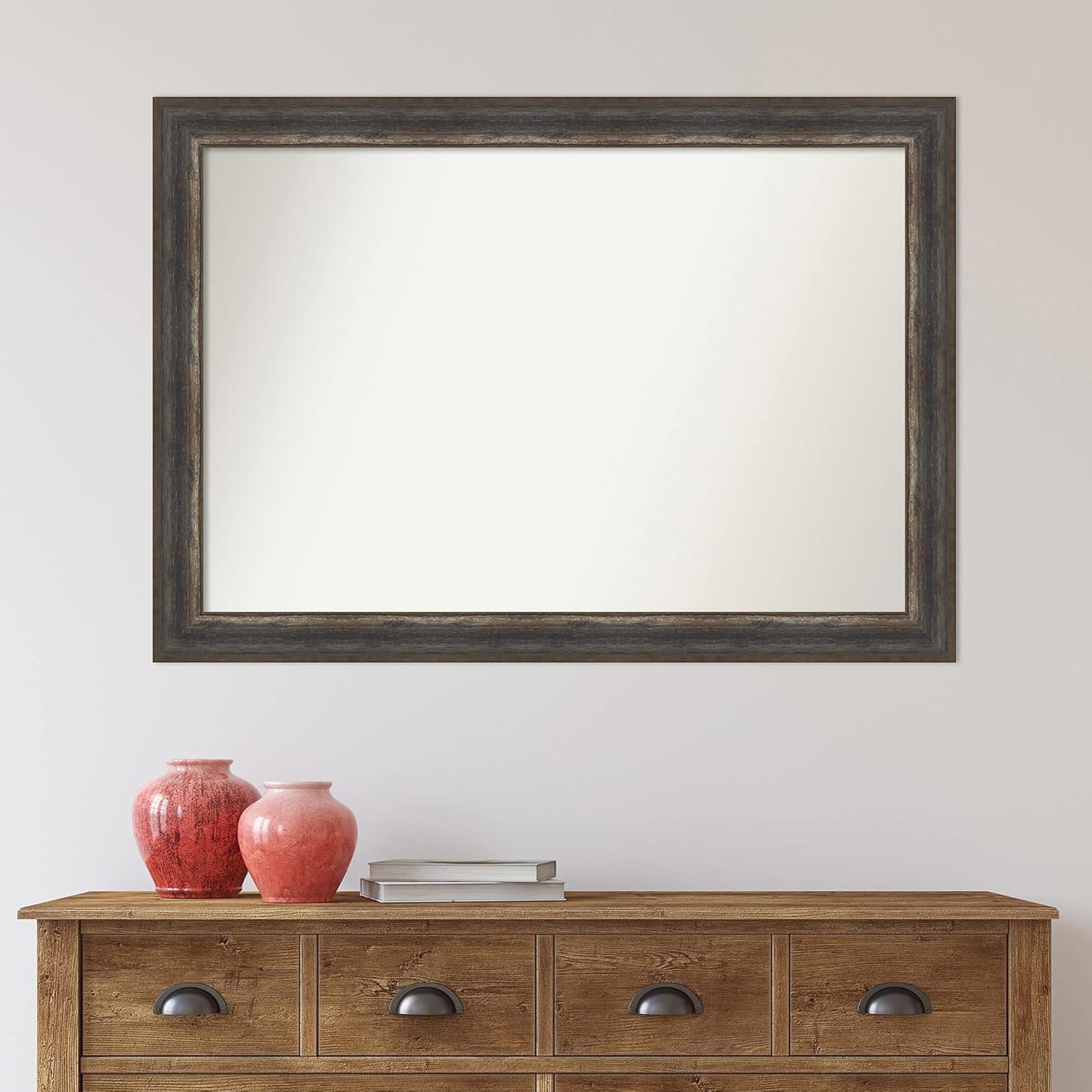Amanti Art Brown Bathroom Mirror for Over Sink, 29x41 Alta Rustic Char Rectangle Vanity Mirror, Large Country Rustic Frame, Hangs Horizonally and Vertically, Bathroom Wall Decor, Non-Beveled Edge