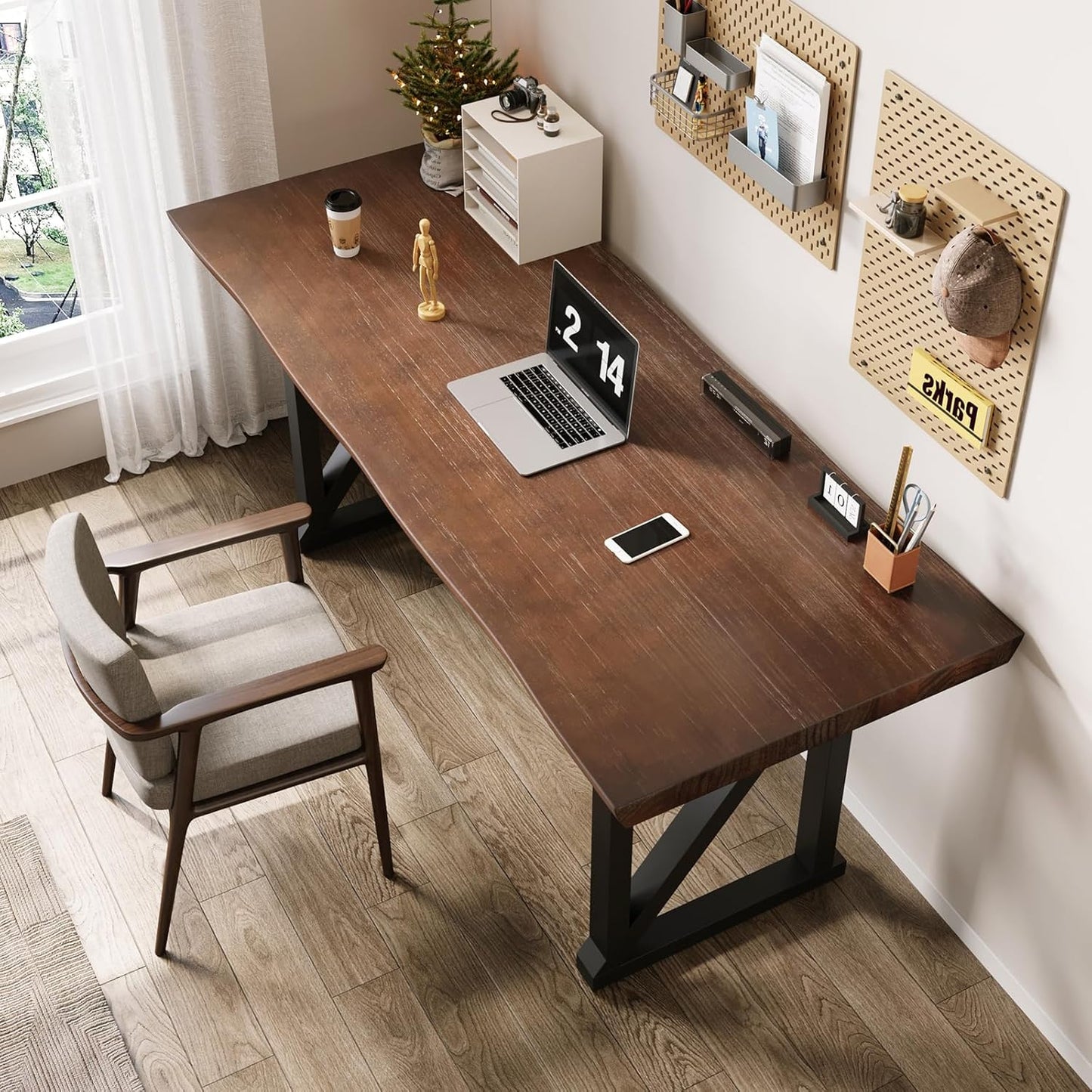 Solid Wood and Metal Modern Industrial 56 inch Wide Home Office Desk, Writing Table, Workstation, Perfect Table for Your workspace Study Table Furniture in Rustic Natural Aged Brown