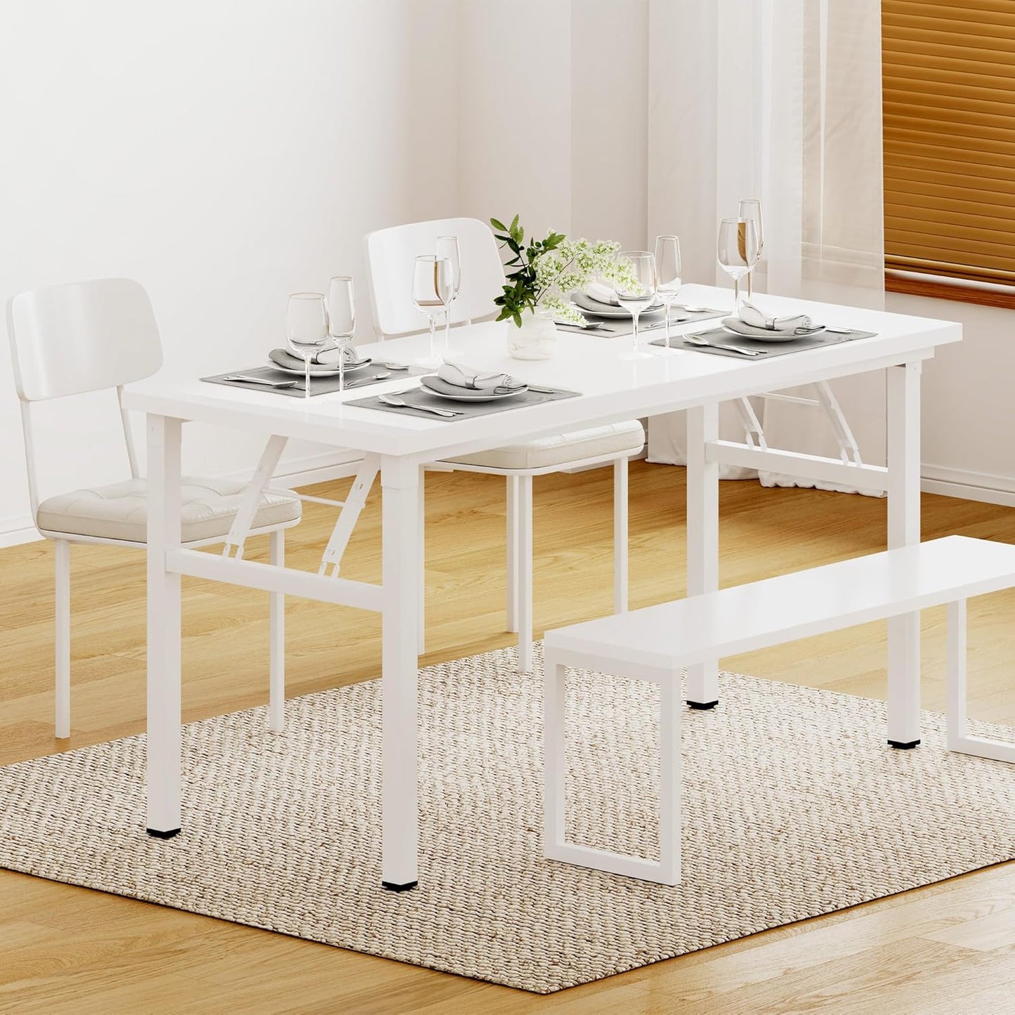 DlandHome Large Computer Desk, Folding Desk, Decent and Steady Home Office Desk/Workstation/Table 54.3inch White White