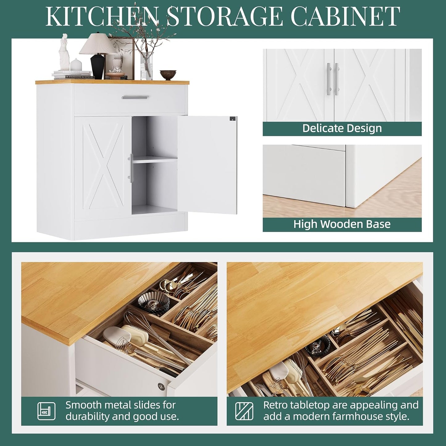 Shintenchi Farmhouse Storage Cabinets with Doors and Shelves,Kitchen Barn Door Storage Cabinet with Drawers,Coffee Bar Cabinet Buffest Sideboard for Dining Room,Bathroom,Entryway,White