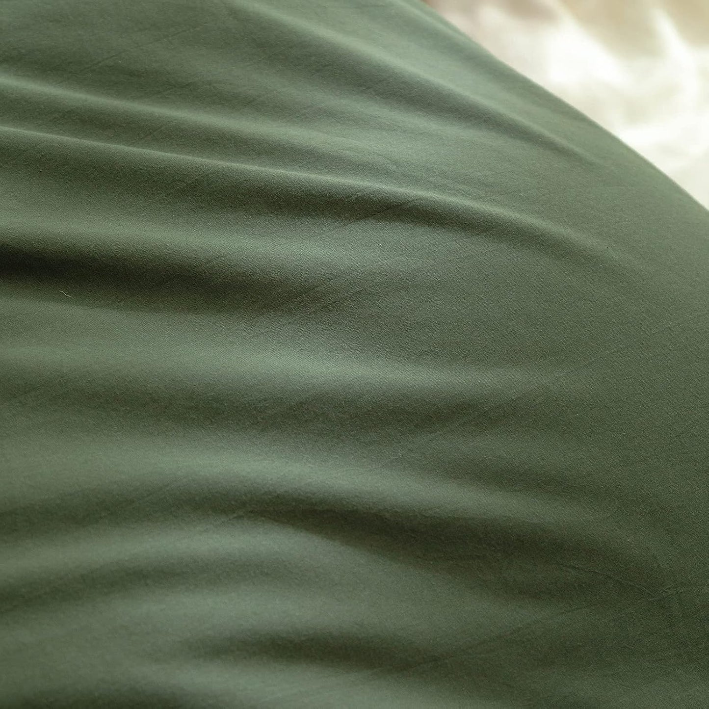 BESTOUCH Duvet Cover Set 100% Washed Cotton Linen Feel Super Soft Comfortable Chic Lightweight 3 PCs Home Bedding Set Solid Olive Green Super King