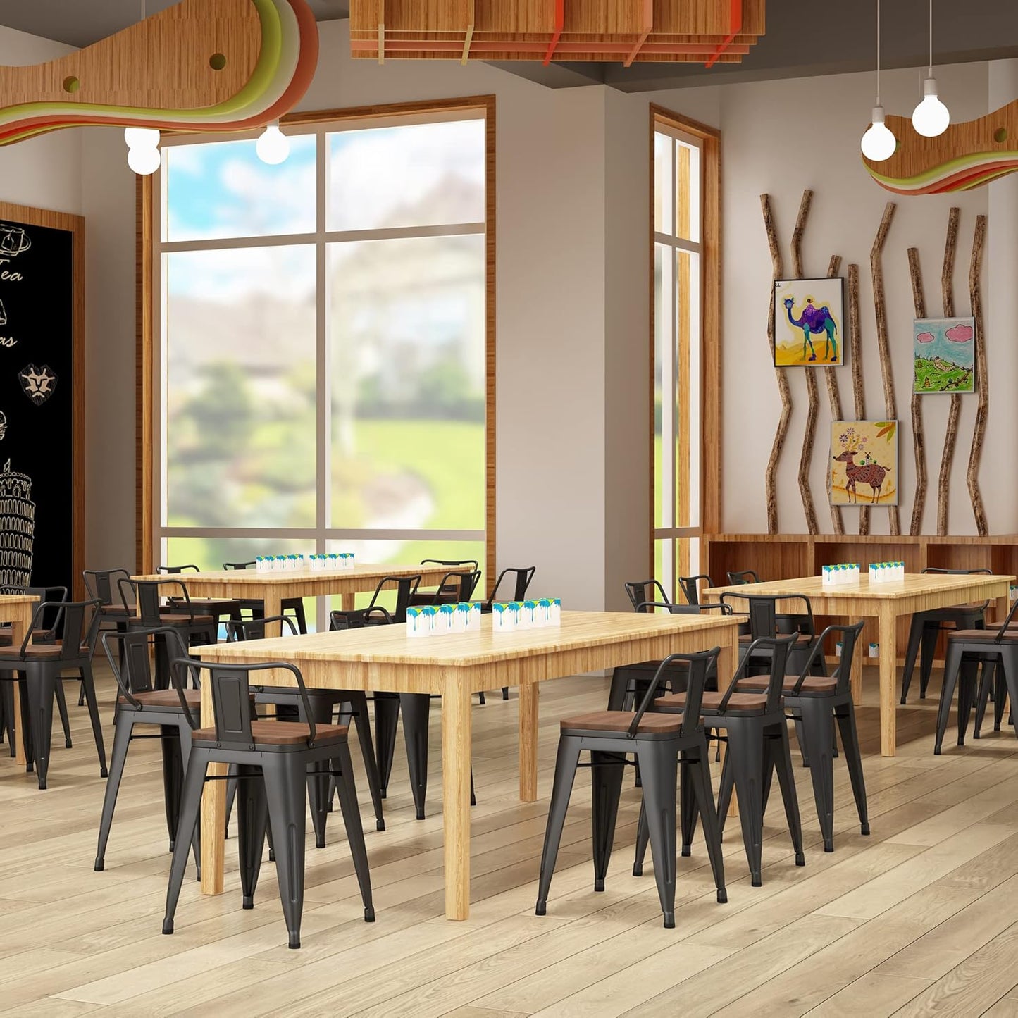 Yongchuang 18" Bar Stools Set of 4 Metal Stackable Short Stools for Classroom Kitchen Dining Stool Chairs with Wood Top Low Back