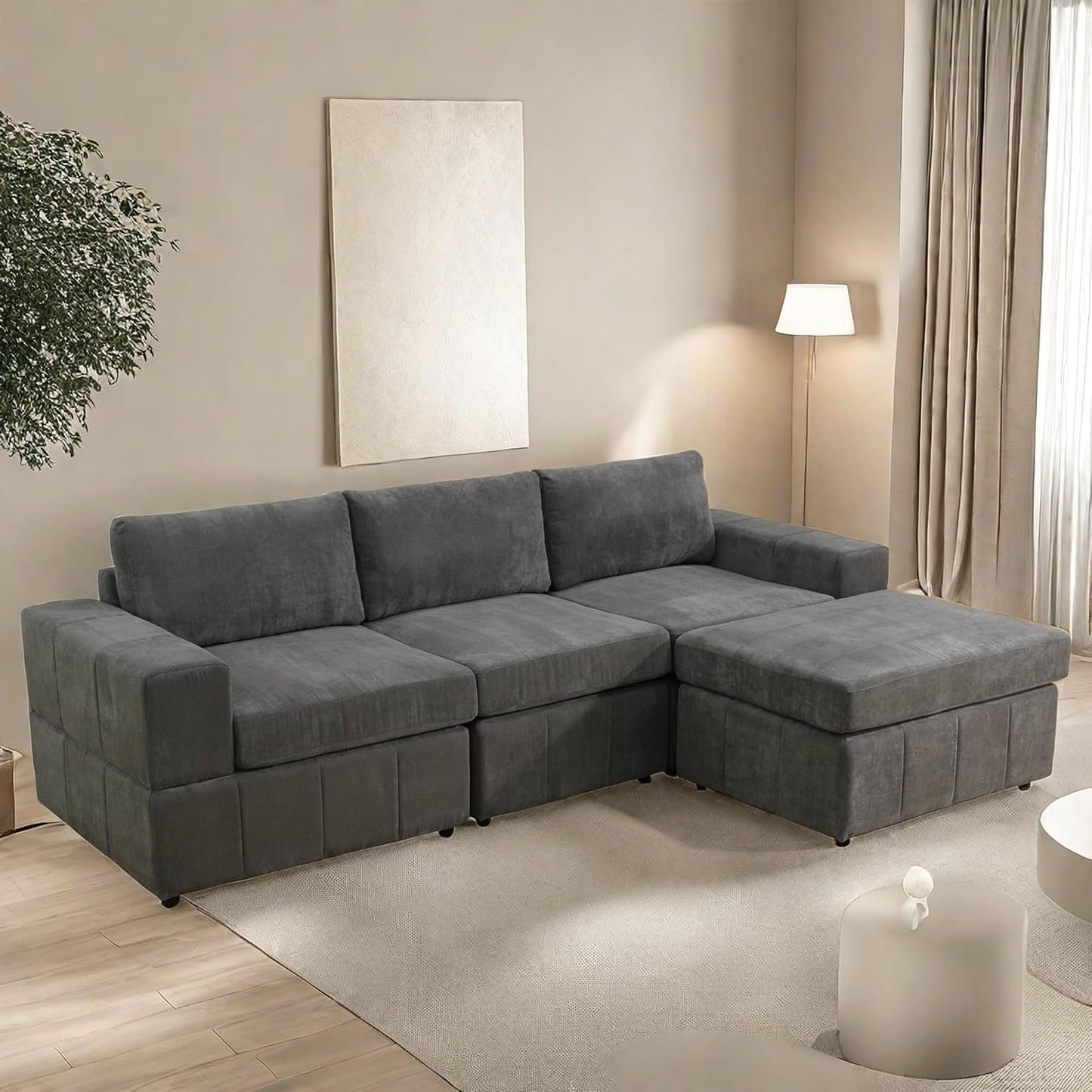 Sectional Couches for Living Room, 102″ Modular Sectional Sofa with Ottoman, Modern Small L Shaped Couch with Chaise for Bedroom, Brown