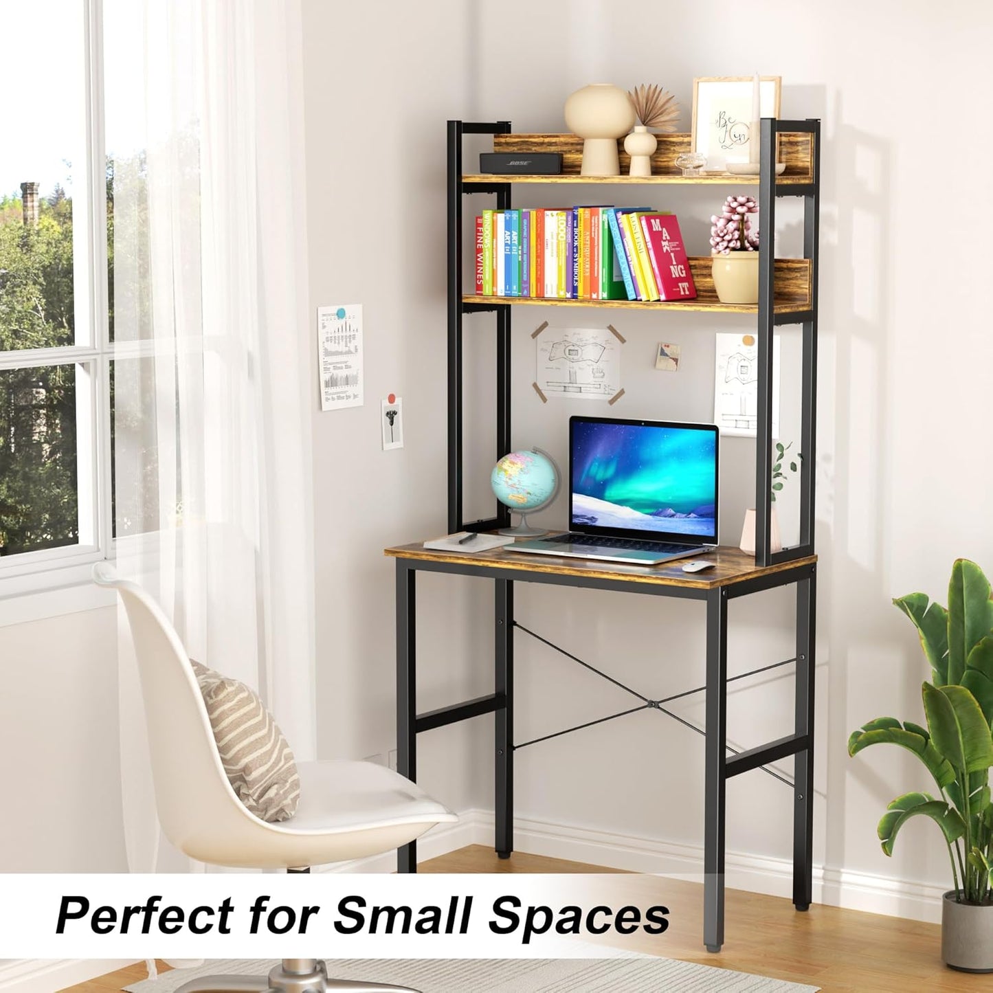 Aquzee 31 Inch Desk Hutch, Teen Desk with Shelves, Study Desks with Storage, Computer Desks for Small Spaces, Kids, Student, Space Saving, Easy Assemble, Rustic Brown