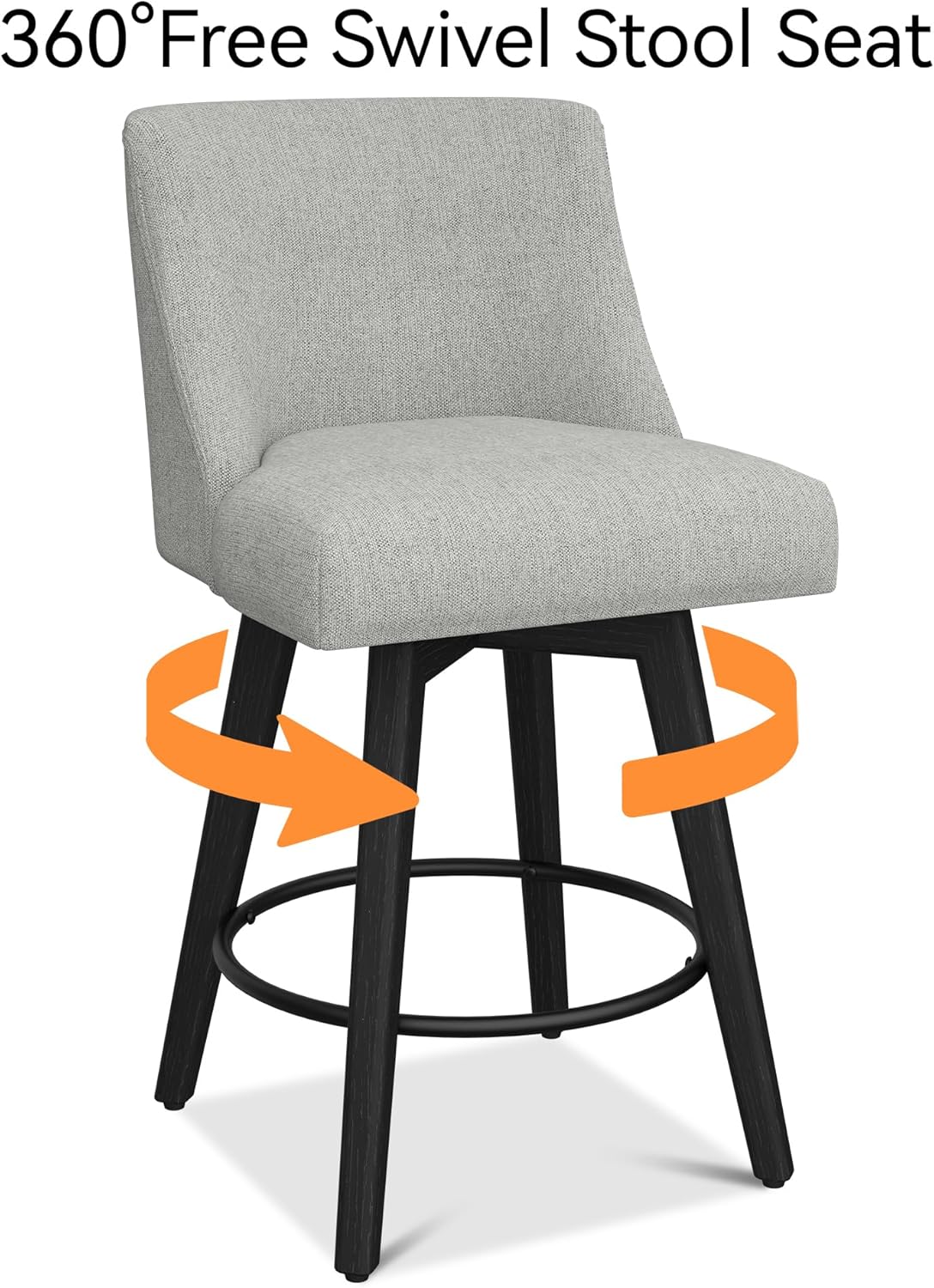 Counter Height Bar Stools Set of 6, Modern Swivel Barstools with Back and Wood Legs, Linen Fabric Upholstered Bar Chairs, 26" H Kitchen Counter Stools, Kitchen Island Home Bar, Light Grey