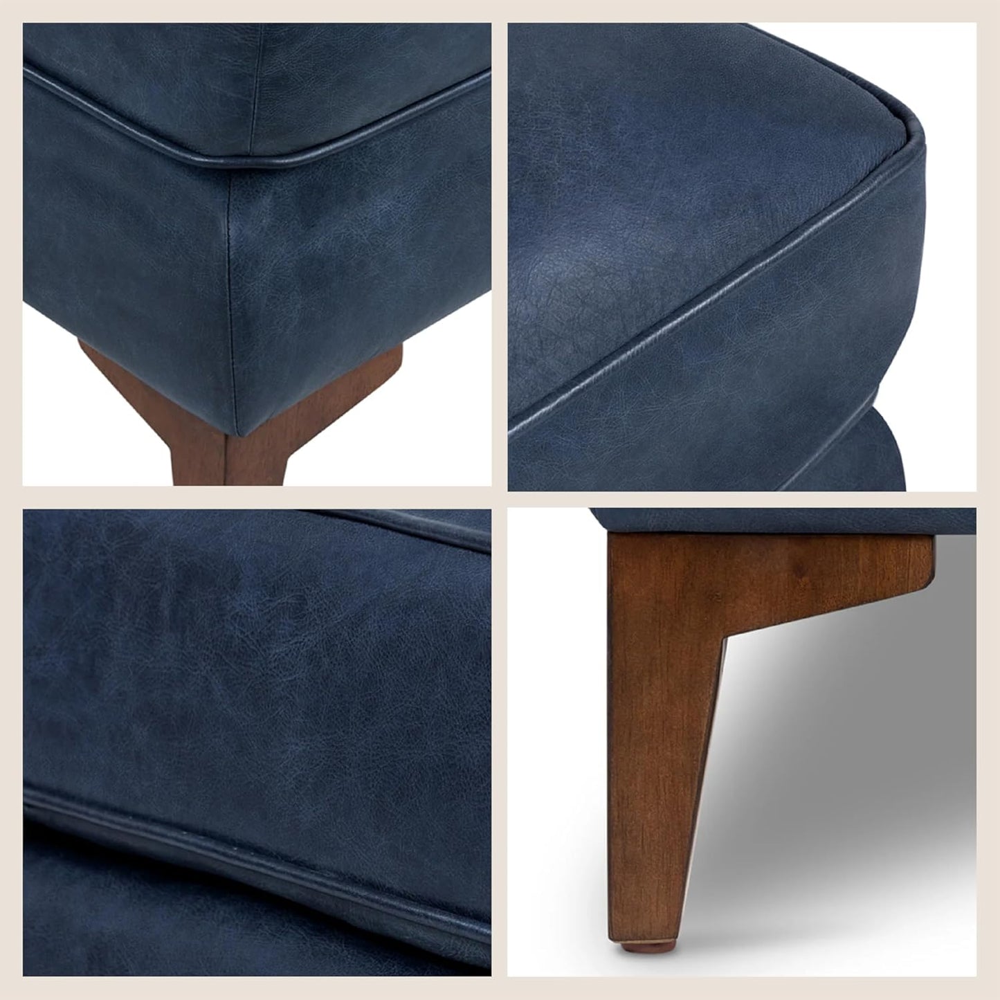 POLY & BARK Essex Ottoman - 35” Large with Feather-Down Topper - Full-Grain Leather Upholstered Ottoman - Couch for Living Room - Vintage Italian Leather in Midnight Blue