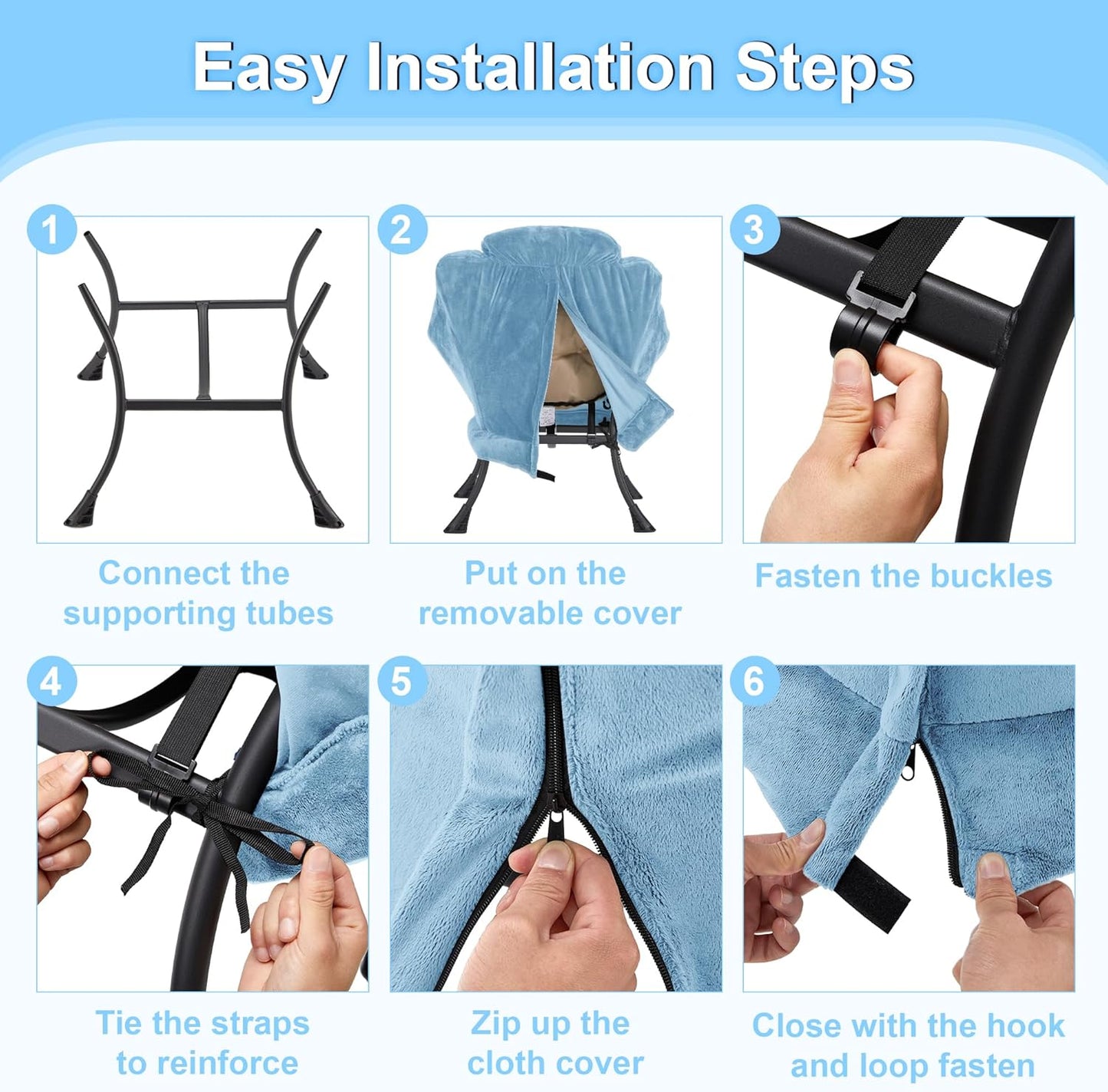 Fabric Lazy Chair for Adults, Oversized Upholstered Sofa Chair, Plush Comfy Lounge Chair with Large Side Storage Pocket, Thick Padded Reading Chair for Living Room, Bedroom, Study Room, Blue