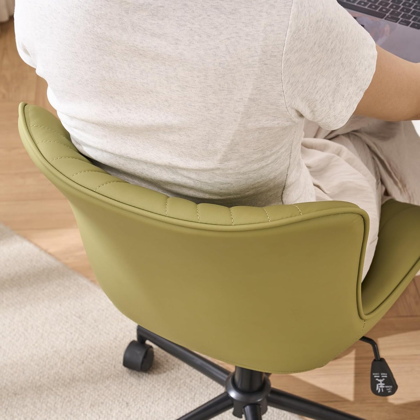 YOUNIKE Ergonomic Home Office Desk Chair with Wheels Comfy Armless Criss Cross Chair with Back Adjustable Modern Leather Upholstered Swivel Vanity Chair Small Cute Rolling Task Chair Avocado Green