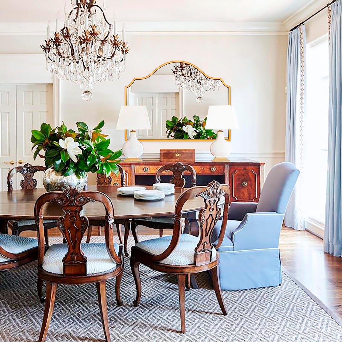 Chende Gold Arched Mirror, Large Wall Mirror for Fireplace Decor with Wooden Frame, 40'' x 28'' Elegant Decorative Mirror for Living Room, Dining Room, Entryway