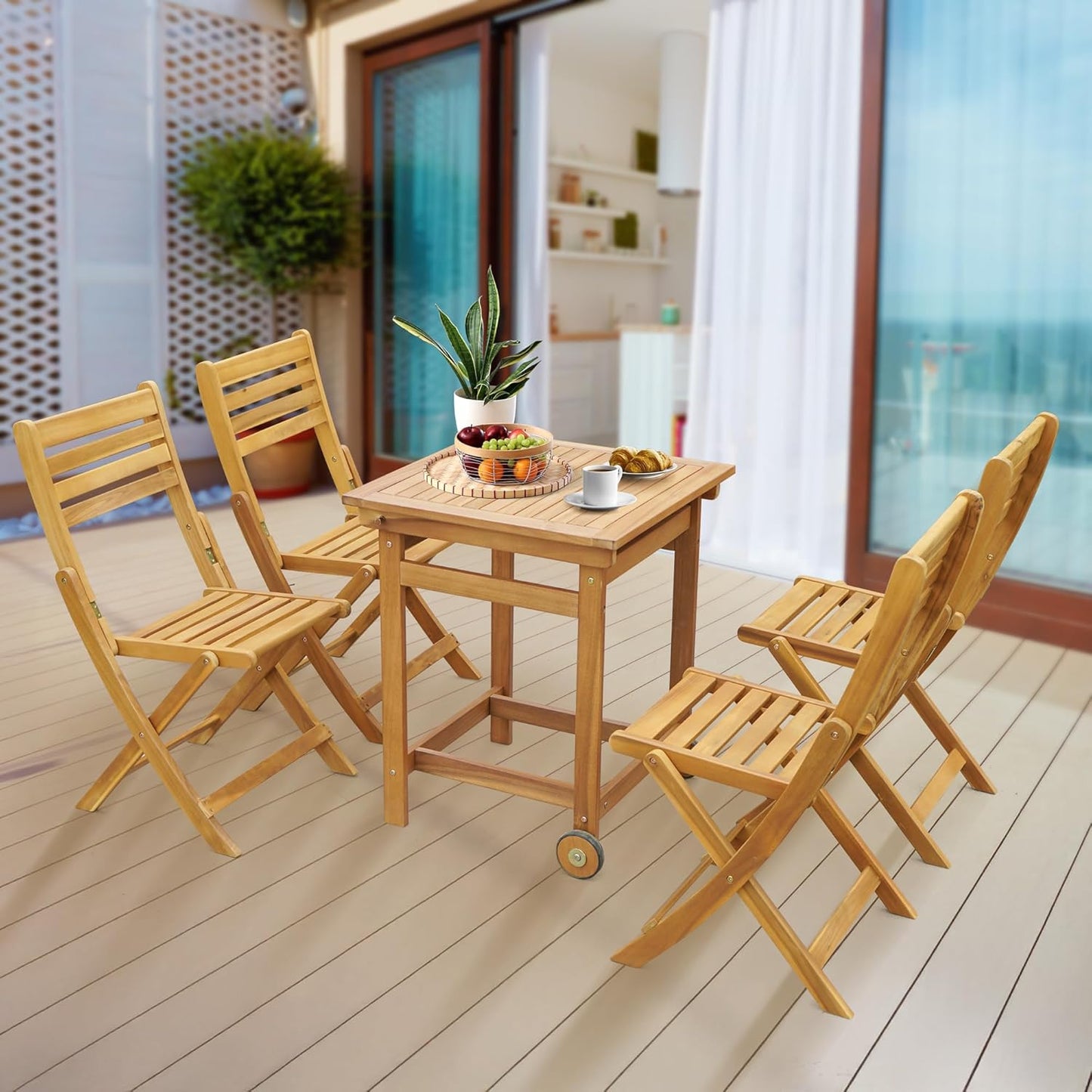 Tranquillo Anya Acacia Wood Folding Chairs Set of 2 – 400lbs Capacity, No Assembly Needed, Indoor & Outdoor Wooden Foldable Dining Chairs, Space-Saving & Portable Design for Home & Events