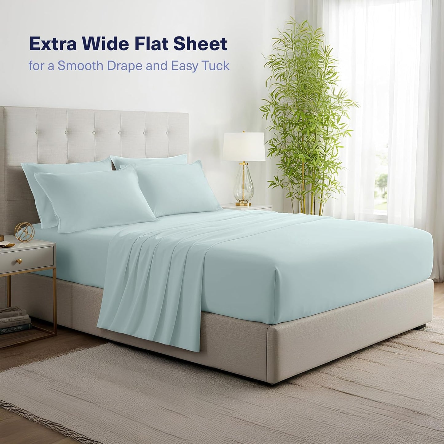 Kickoff Viscose Bamboo Sheets Full Size 4-pc 100% Organic Bamboo Viscose Bed Cooling Sheets Full Size Set Cool Bedding for hot Sleepers Sheet, Flat, Fitted, Pillowcases (Coastal Blue, F)