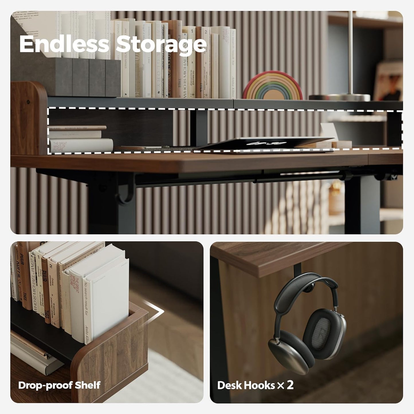 Agilestic L Shaped Standing Desk, Corner Desk with Monitor Shelf, Adjustable Height Gaming Table, Sit Stand Up Table, 63 x 55 Inch Home Office Computer Workstation, Splice Board, Dark Walnut