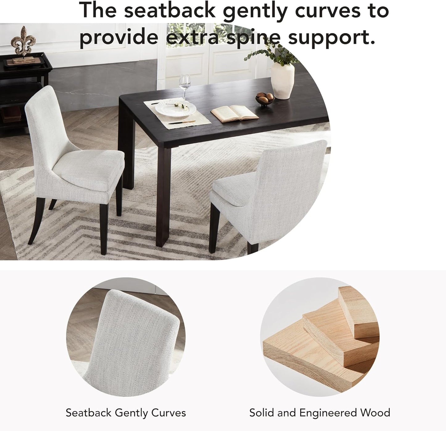 Upholstered Dining Chairs Modern Sidechair Performance Fabric High Back Armlesschair for Diningroom Kitchen,Cream,Set of 2(1 Box)