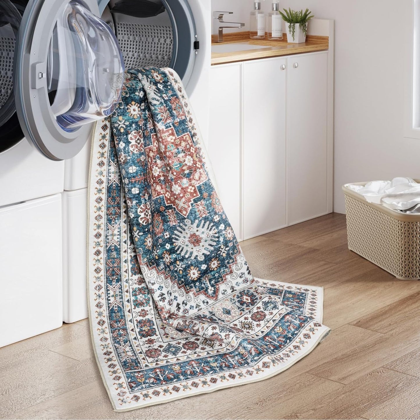 zesthome 9x12 Area Rugs,Stain Resistant Washable Rug,Ultra-Thin Rugs for Living Room,Bedroom,Non-Slip Backing Home Decor Large Area Rug (Navy Blue/Red,9'x12')