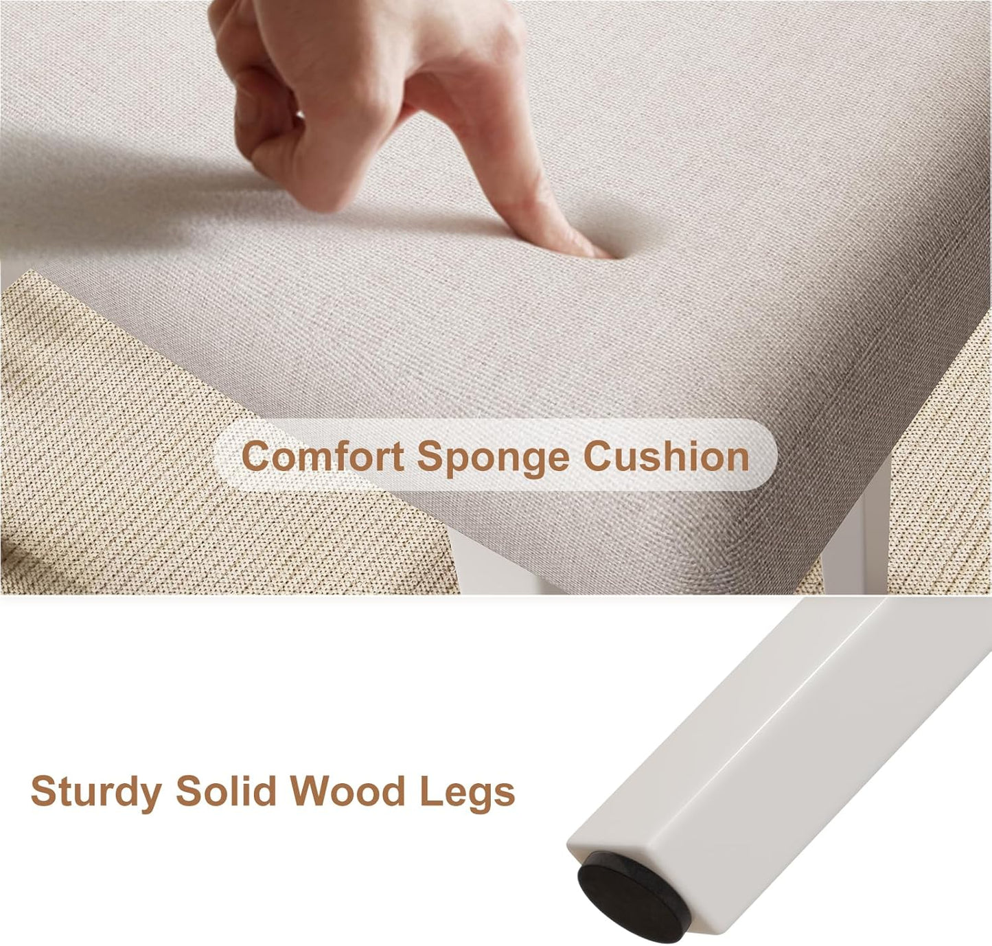 Solid Wood Small Vanity Stool, Compact Makeup Chair with Saddle Cushion, Linen-Covered High Rebound Sponge Seat, Easy Assembly Footstool for Bedroom, Entryway, Home, White