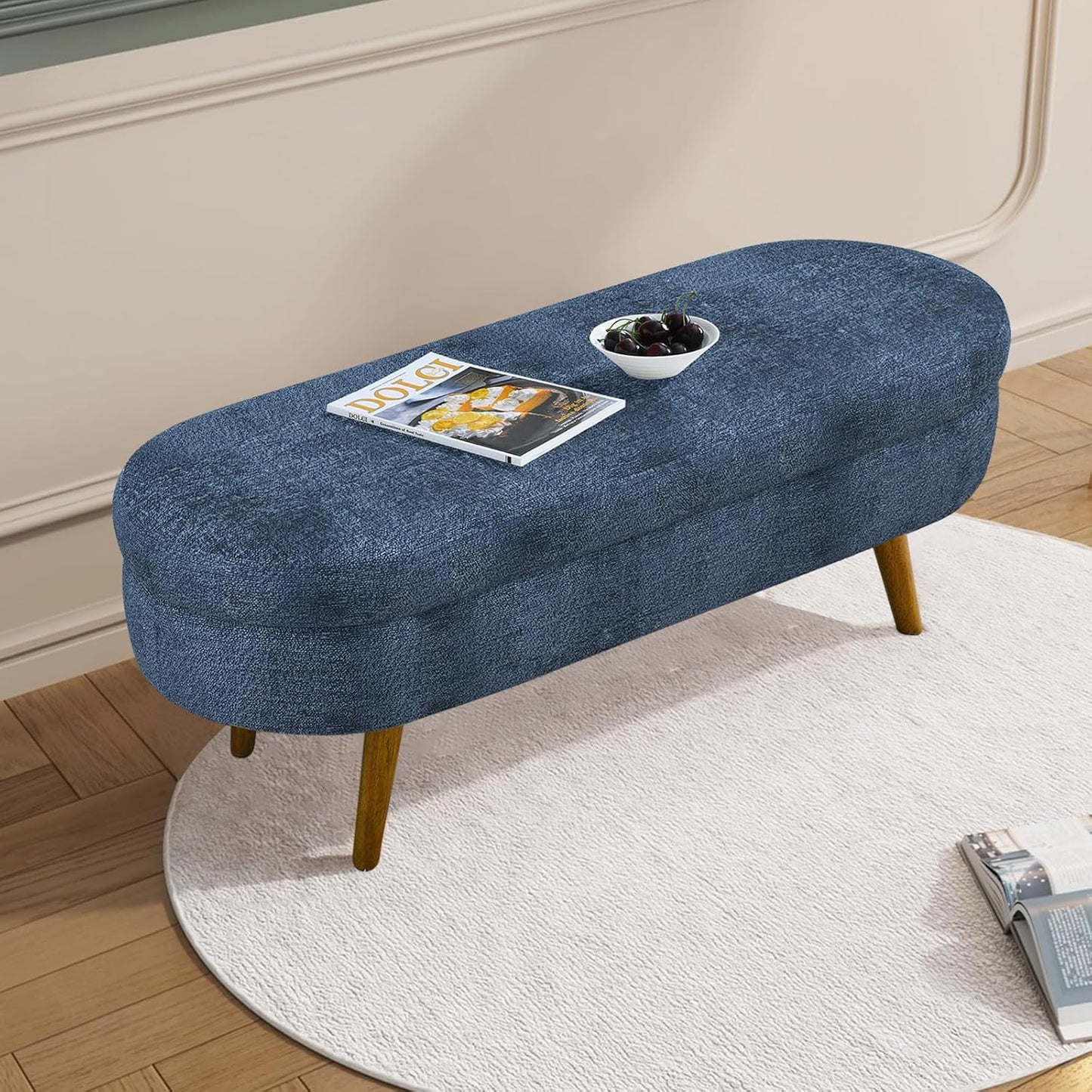 NicBex Ottoman Bench with Storage for Bedroom, 43.5" Upholstered End of Bed Bench with Rubber Wood Legs, Linen Storage Bench for Living Room or Entryway,