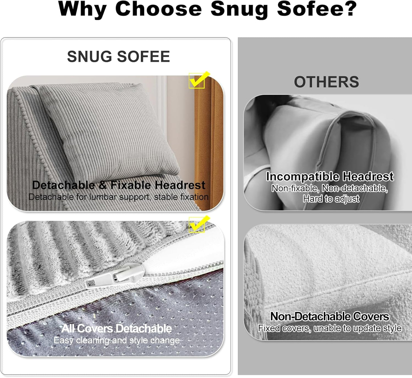 Giant Bean Bag Chair for Adults,Corduroy Chaise Lounge with Unrivaled Back Support, Detachable Neck Pillow, Comfortable Ottoman & Washable Cover for Living Room, Bedroom, Garden (Grey)