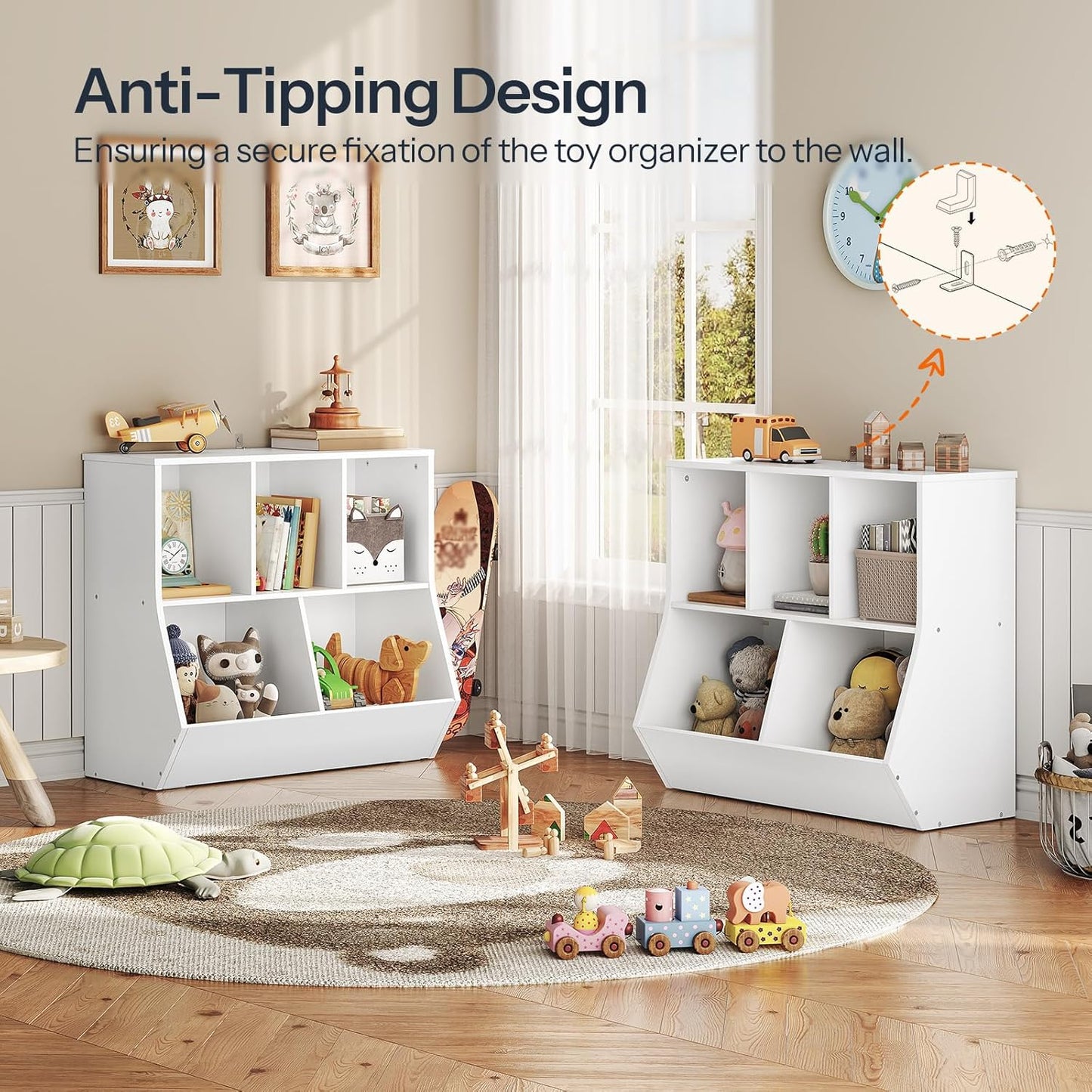 HOOBRO Kids Bookshelf, Bookcase Footboard, 31.5" L Toy Storage Cubby, Children's Toy Shelf, Toy Storage Cabinet, Fit for Children's Room, Playroom, Hallway, Kindergarten, White WT328CW01