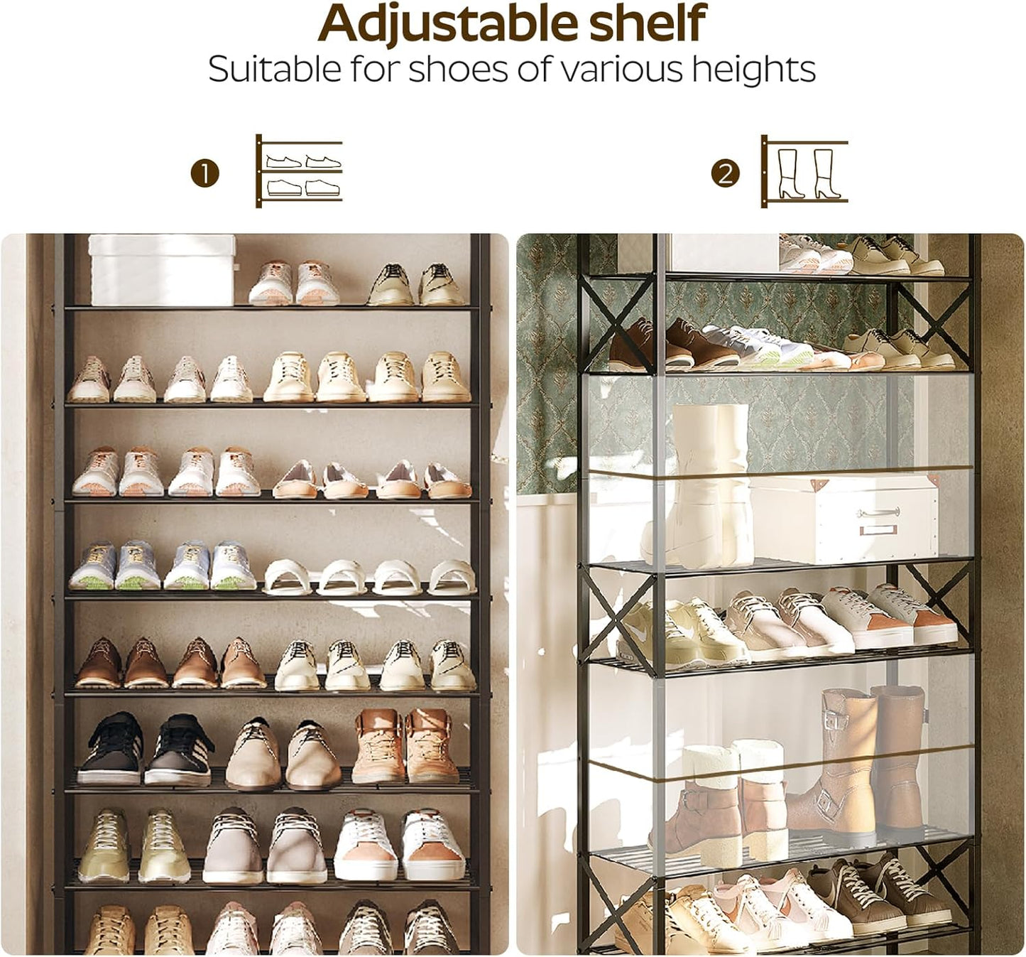 10 Tier Shoe Rack, Large Capacity Shoe Storage Organizer Holds 40 Pairs, Durable and Stable, for Entryway, Hallway, Closet, Dorm Room, Greige and Black SS10BG