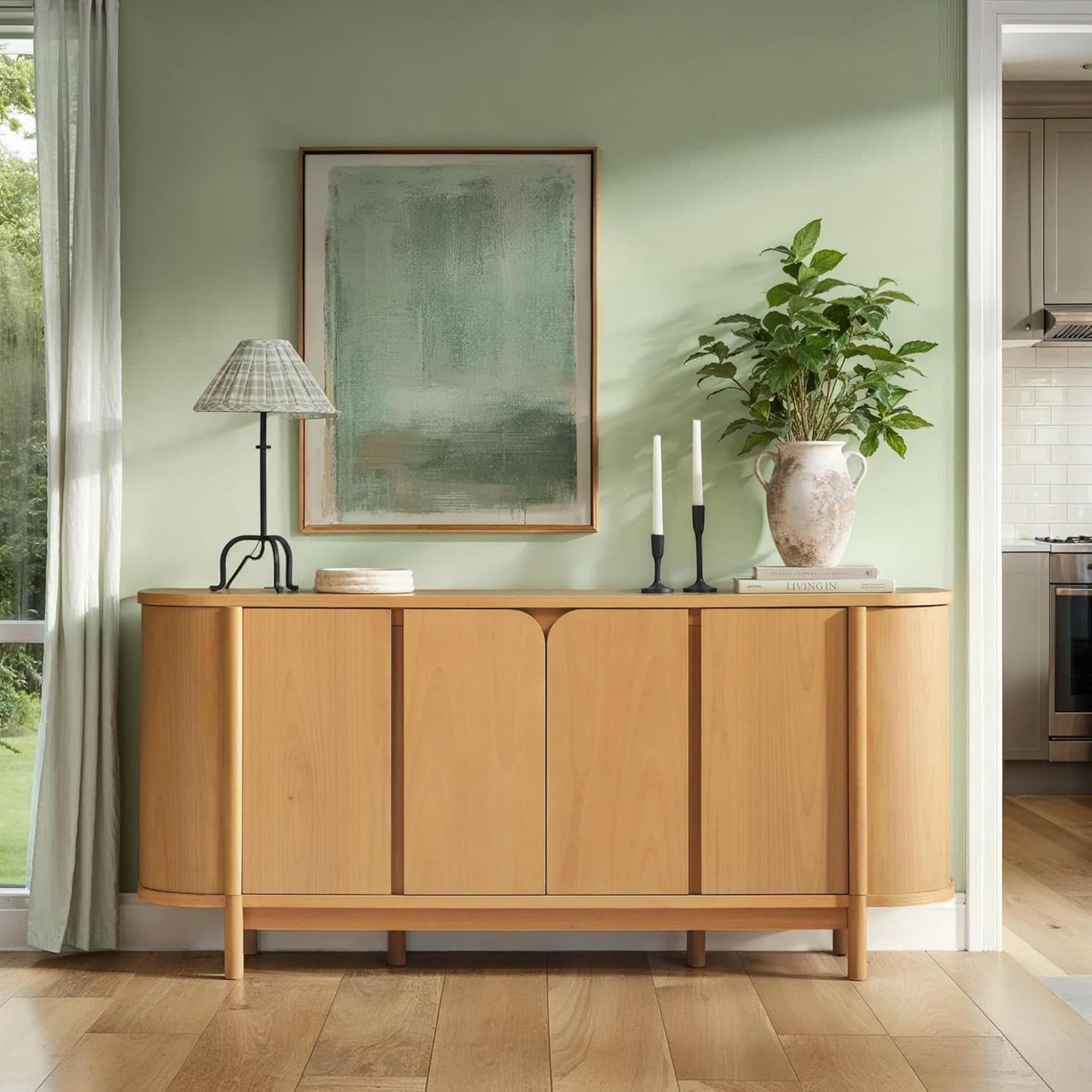 Walker Edison Ezra 70" Curved Sideboard Cabinet - Natural