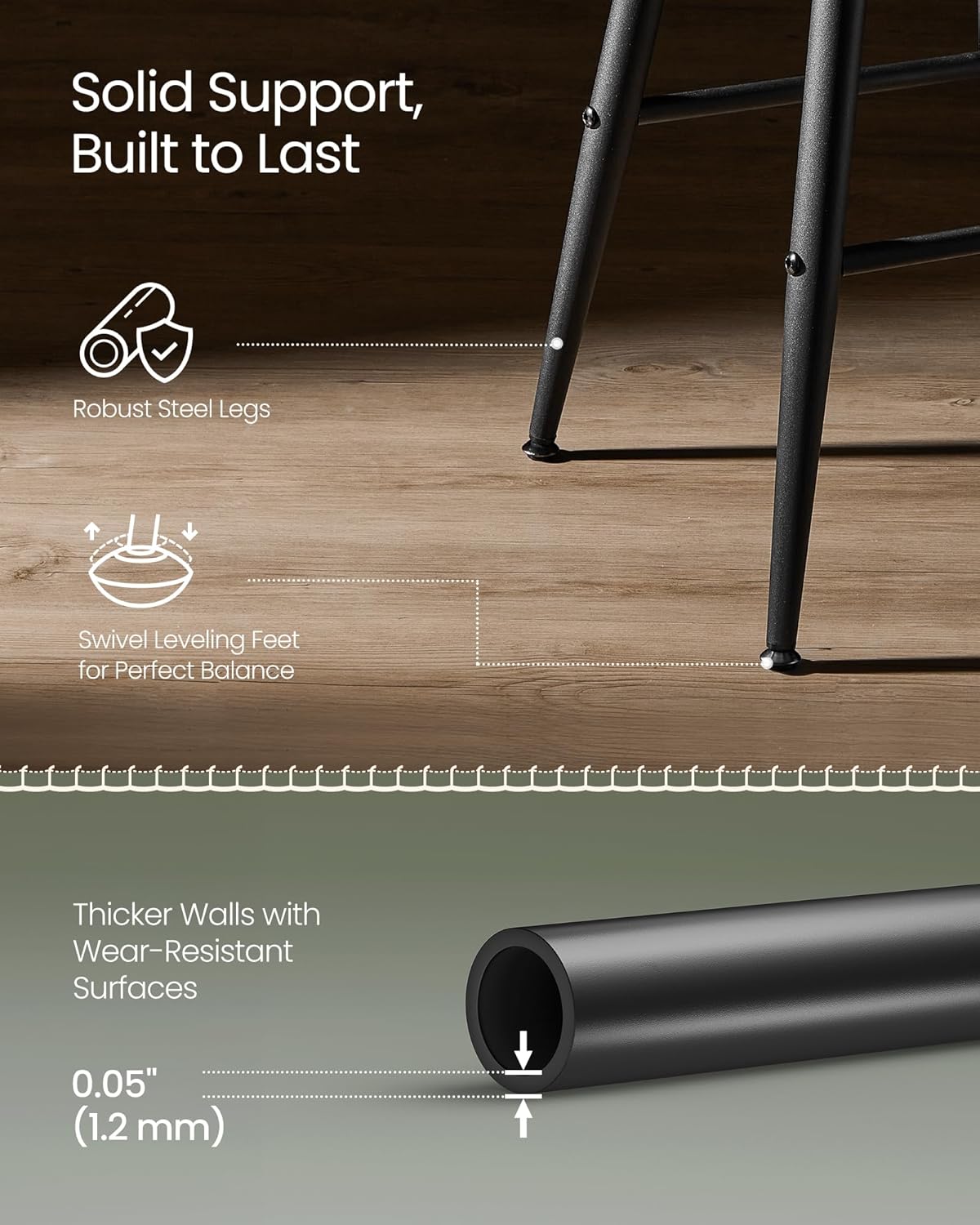 VASAGLE EKHO Collection - Bar Stools Set of 2, Counter Height Bar Stools, Kitchen Counter Stools, Mid-Century Modern Backless Counter Stools, 24.8-Inch Tall, Kitchen Island Home Bar, Forest Green