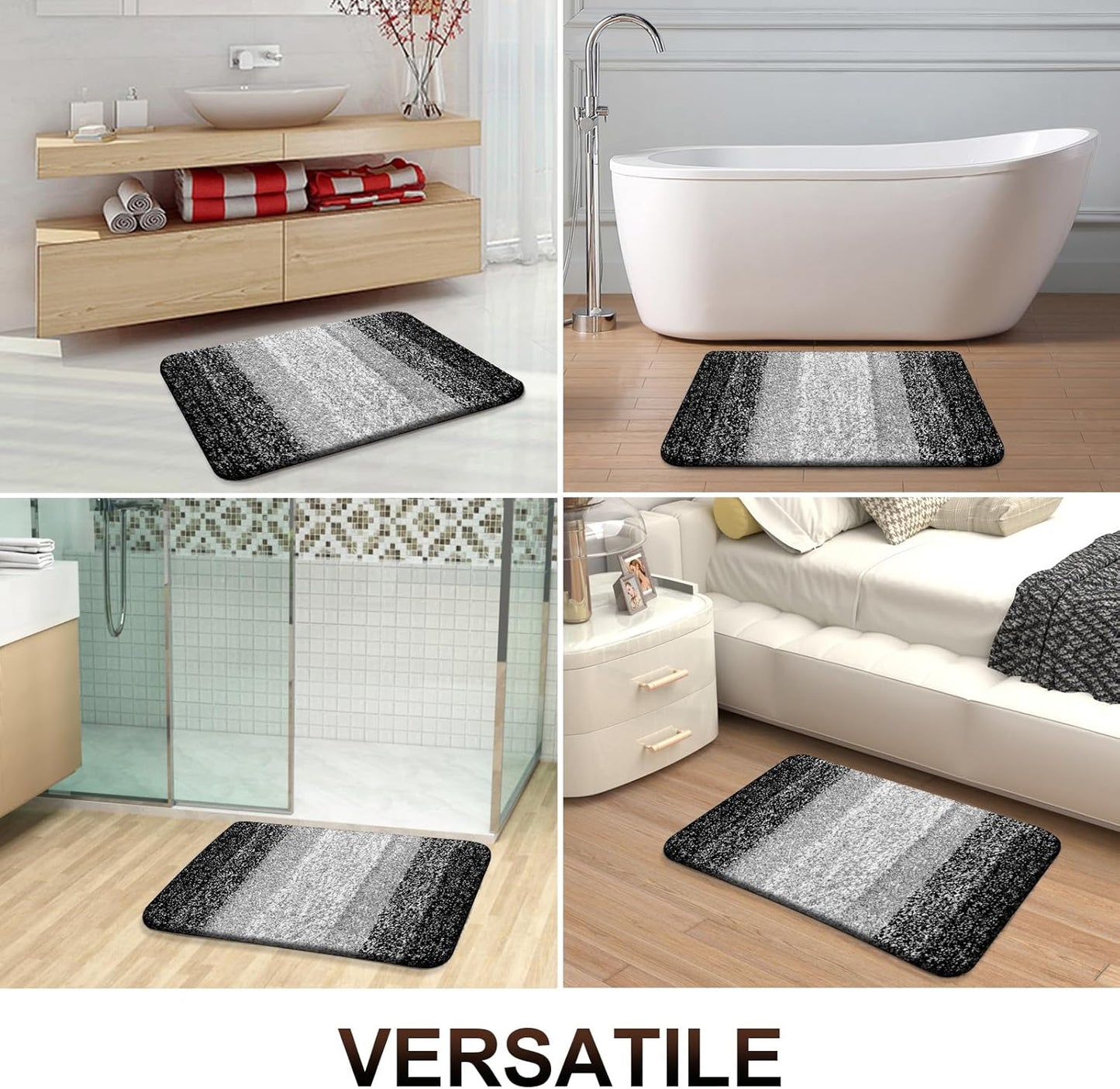 OLANLY Bathroom Rug Mat 44x24, Extra Soft and Absorbent Microfiber Bath Rugs, Non-Slip Plush Shaggy Bath Carpet Runner, Machine Wash Dry, Bath Mats for Bathroom Floor, Tub and Shower, Black