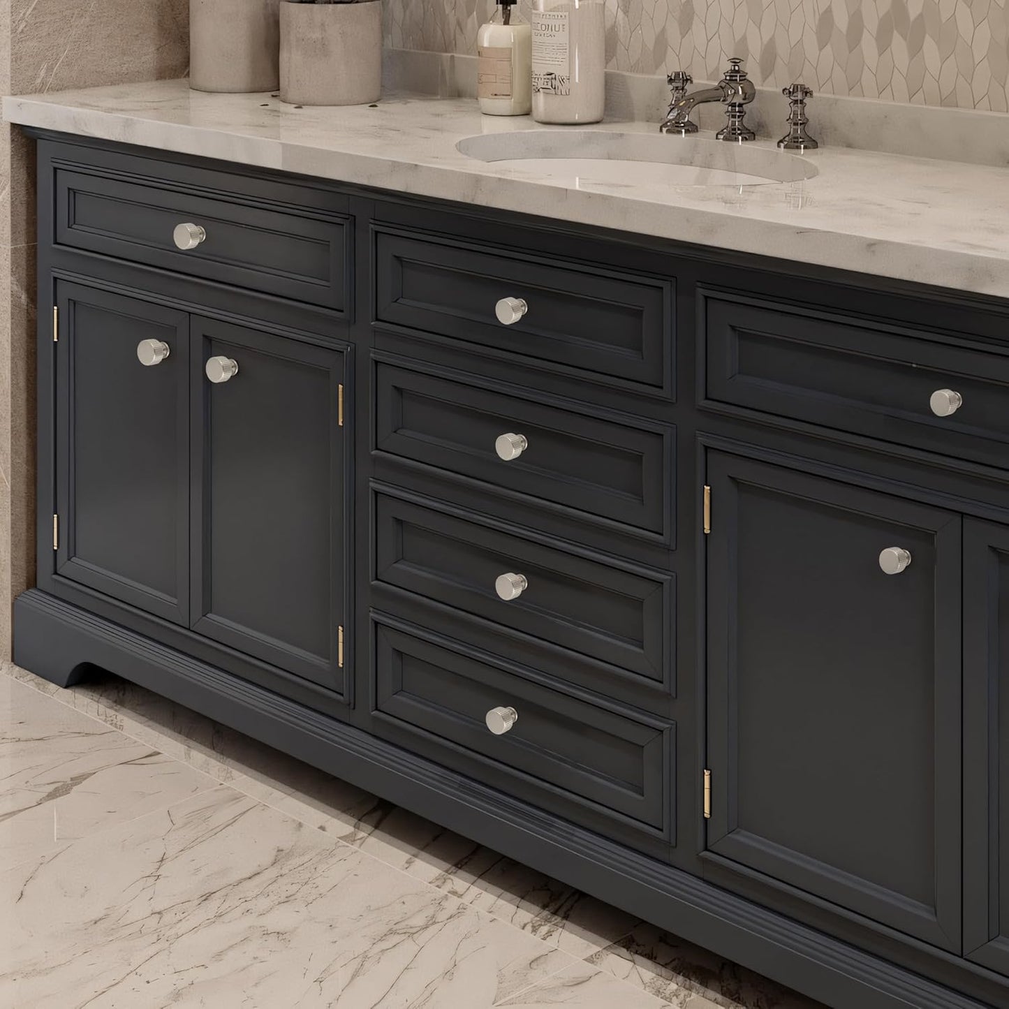 6 Pack Satin Nickel Cabinet Knobs, Solid Brass Drawer Pulls, Modern Kitchen Cabinet Handles for Cupboard, Wardrobe, Bathroom & Closet, Durable Cabinet Hardware