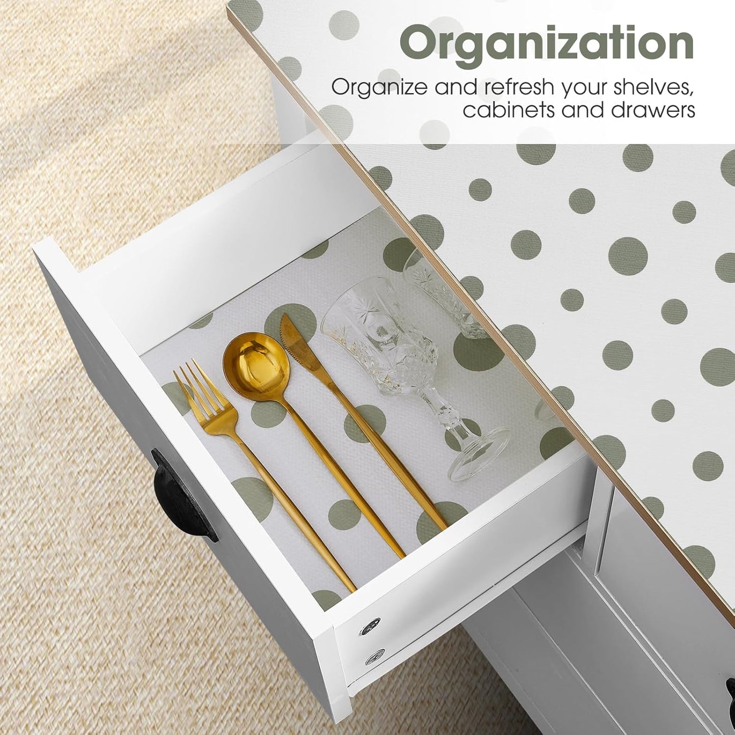 Beautysaid Shelf and Drawer Liner for Kitchen Cabinet, Non Adhesive Non Slip Shelf Paper Waterproof Washable Thickened for Dresser Pantry Shelve Bathroom Protector Liner(Polka Dot,23.6 in x 10 FT)