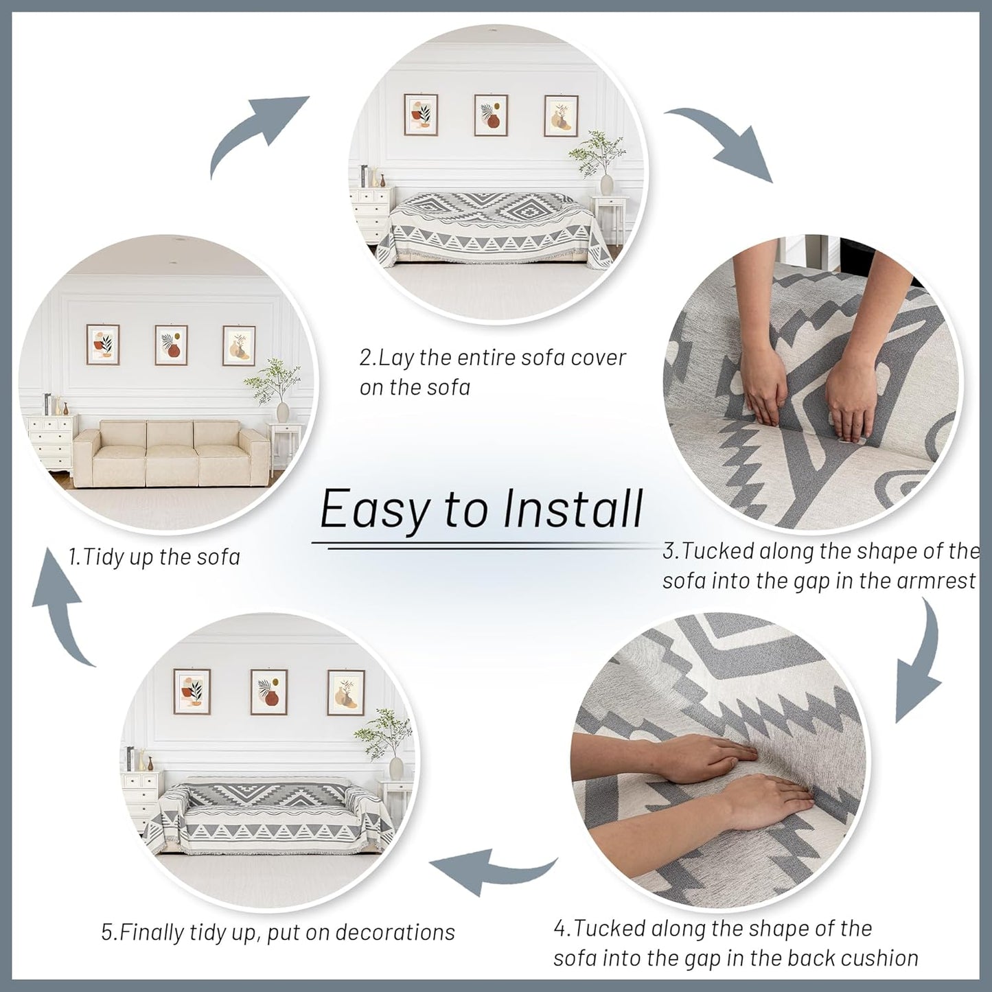 MYSKY HOME Boho Couch Cover for Dogs Washable Grey Rhombic Couch Sofa Protector for Loveseat Sofa with Pets Friendly Chenille Geometric Sofa Covers Soft Durable Farmhouse Sofa Slipcovers, 71" X102"